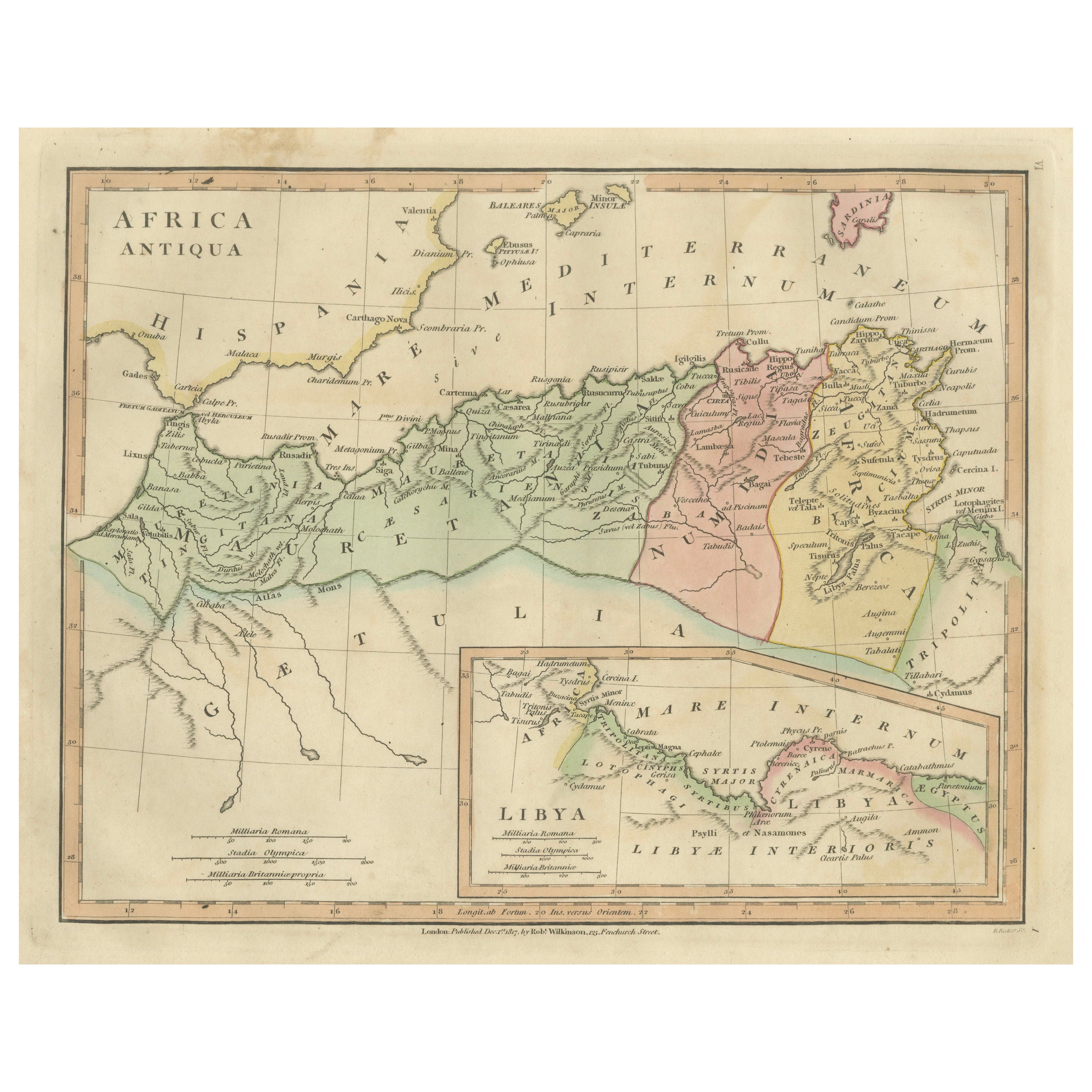 Africa Antiqua Antique Classical Map — Roman North Africa & Carthage, 1817
