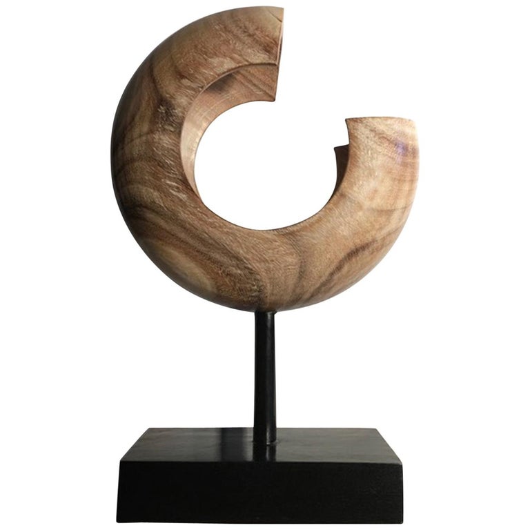 Carved Natural Wood Sculpture Organic Shape Decorative Object on Stand For  Sale at 1stDibs