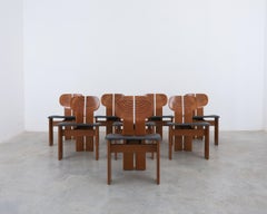 Africa Chairs (8) Di Afra & Tobia Scarpa Noce Maxalto, Pelle Nera, Italia