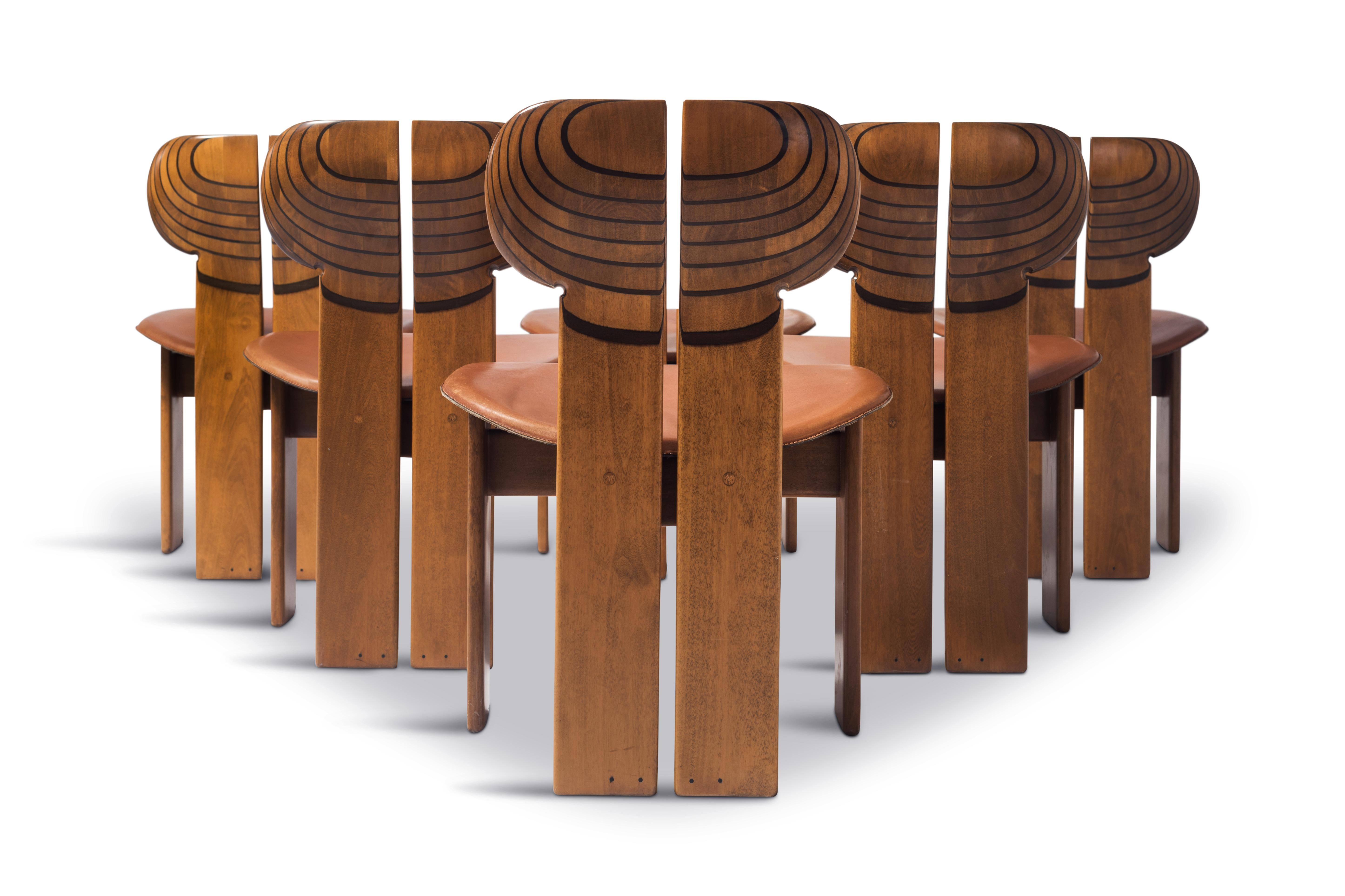 Mid-Century Modern Africa Chairs by Afra and Tobia Scarpa with Cognac Leather Seating