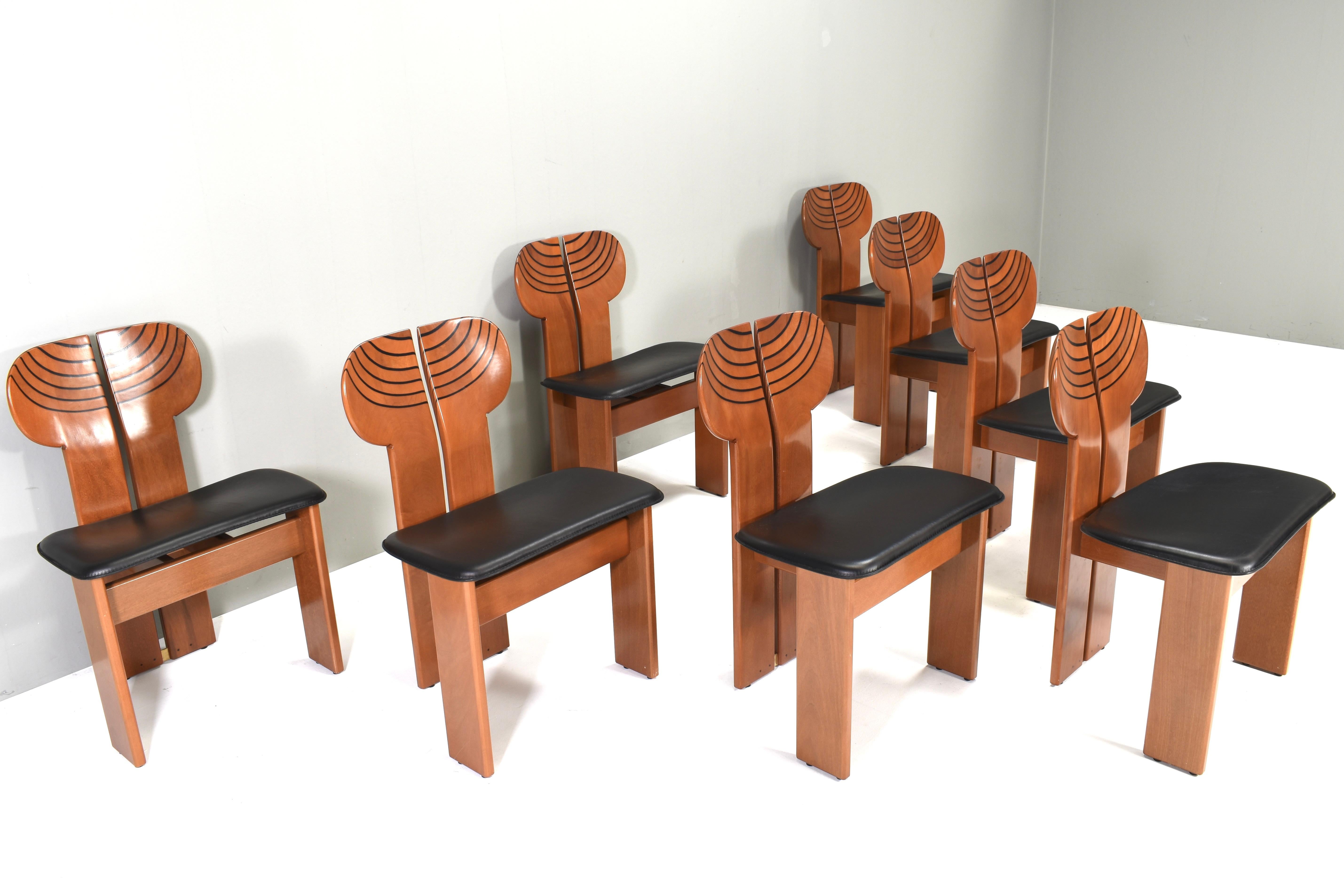 Mid-Century Modern Africa Chairs by Afra & Tobia Scarpa for Maxalto, Italy - 1975, set of 8  For Sale