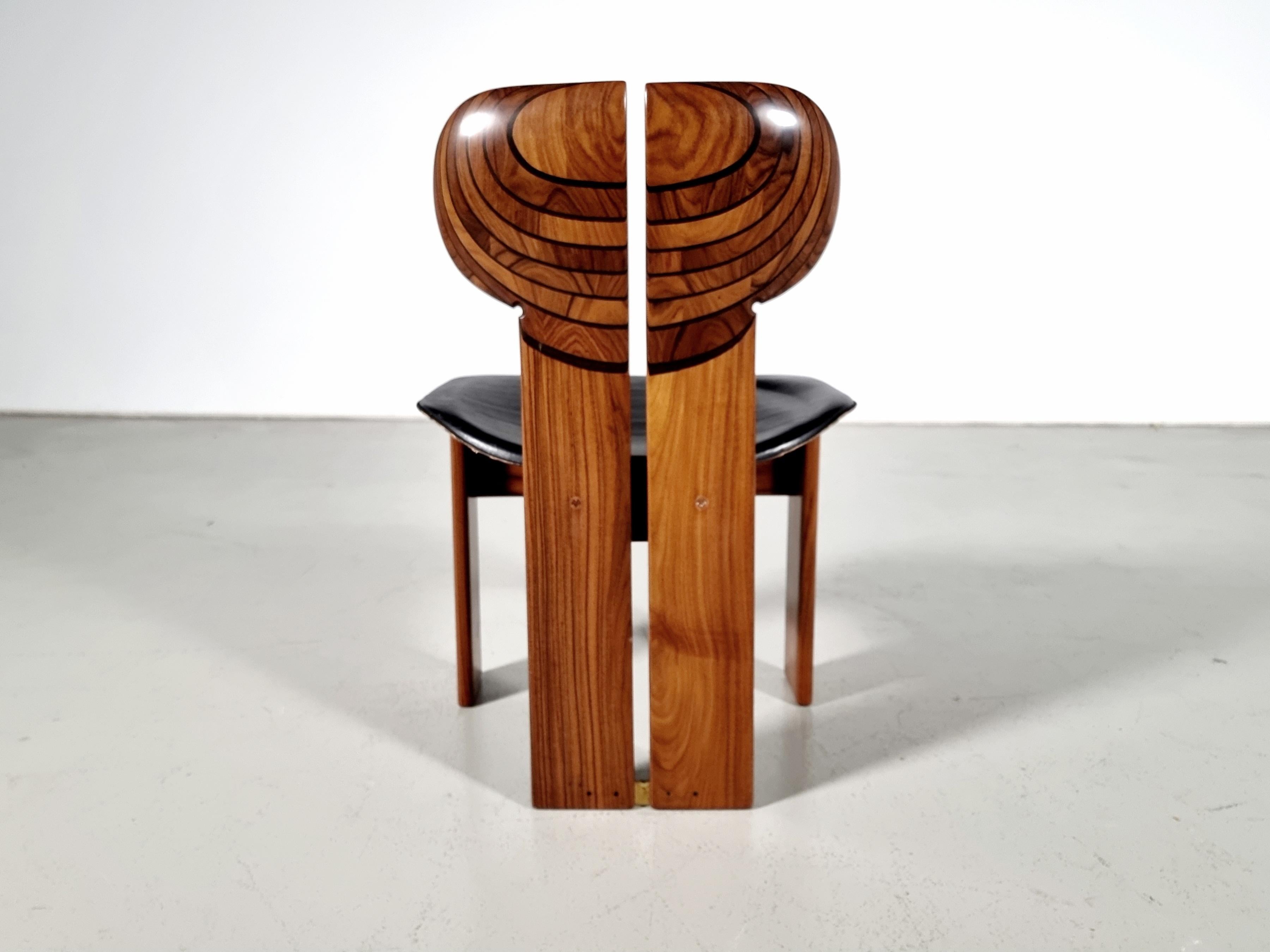 Artona Africa chairs, walnut wood and black leather, Afra and Tobia Scarpa For Sale 3