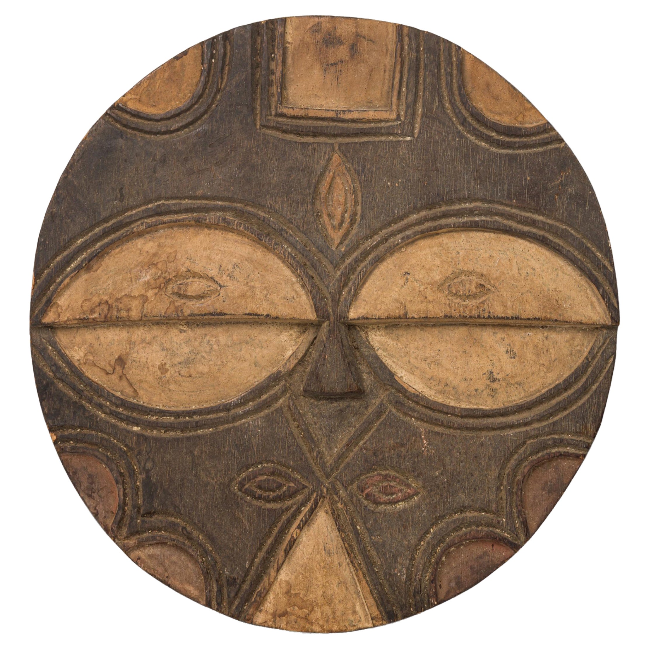Africa D.R. Congo Late 20th Century Carved Teke Circular Disc Mask Plaque For Sale