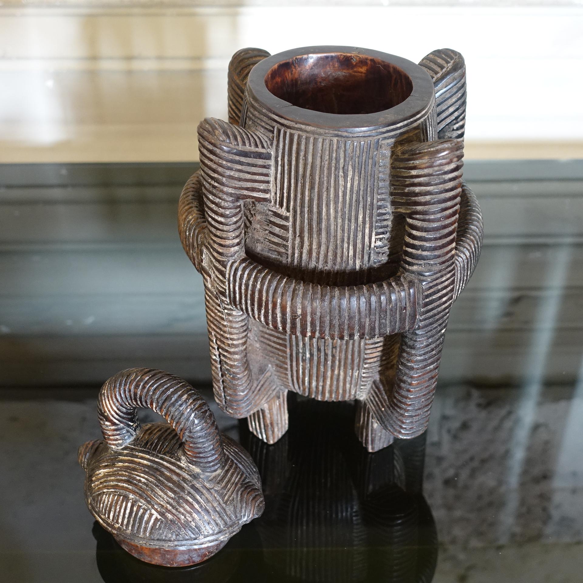 African Africa Early 20th Century Wooden Hand Carved Box