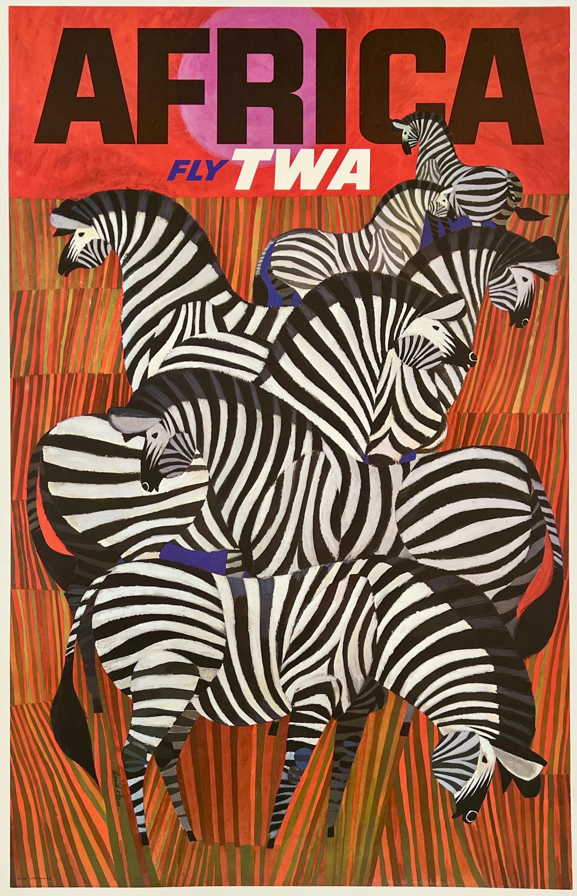 AFRICA - FLY TWA Authentic Original Vintage Airline Travel Poster DAVID KLEIN