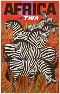 AFRICA - FLY TWA Authentic Original Vintage Airline Travel Poster DAVID KLEIN