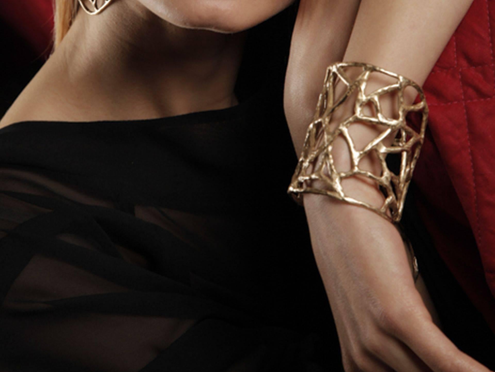 Contemporary Giulia Barela 24 Karat Fine Gold-Plated Africa Bronze Cuff Bracelet For Sale