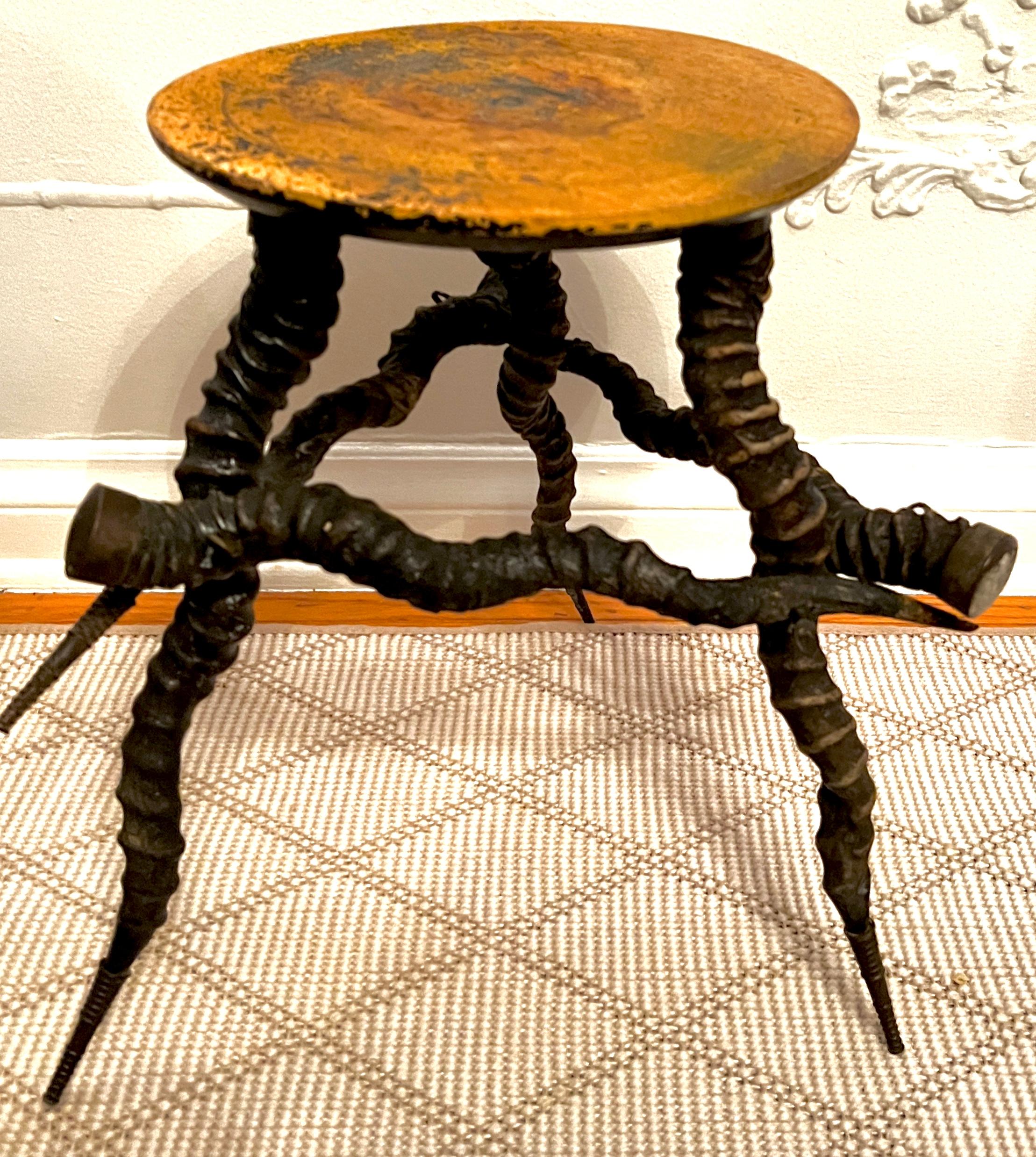 Hand-Crafted African Kudu Horn or Antler Side Table with Brass Fittings For Sale