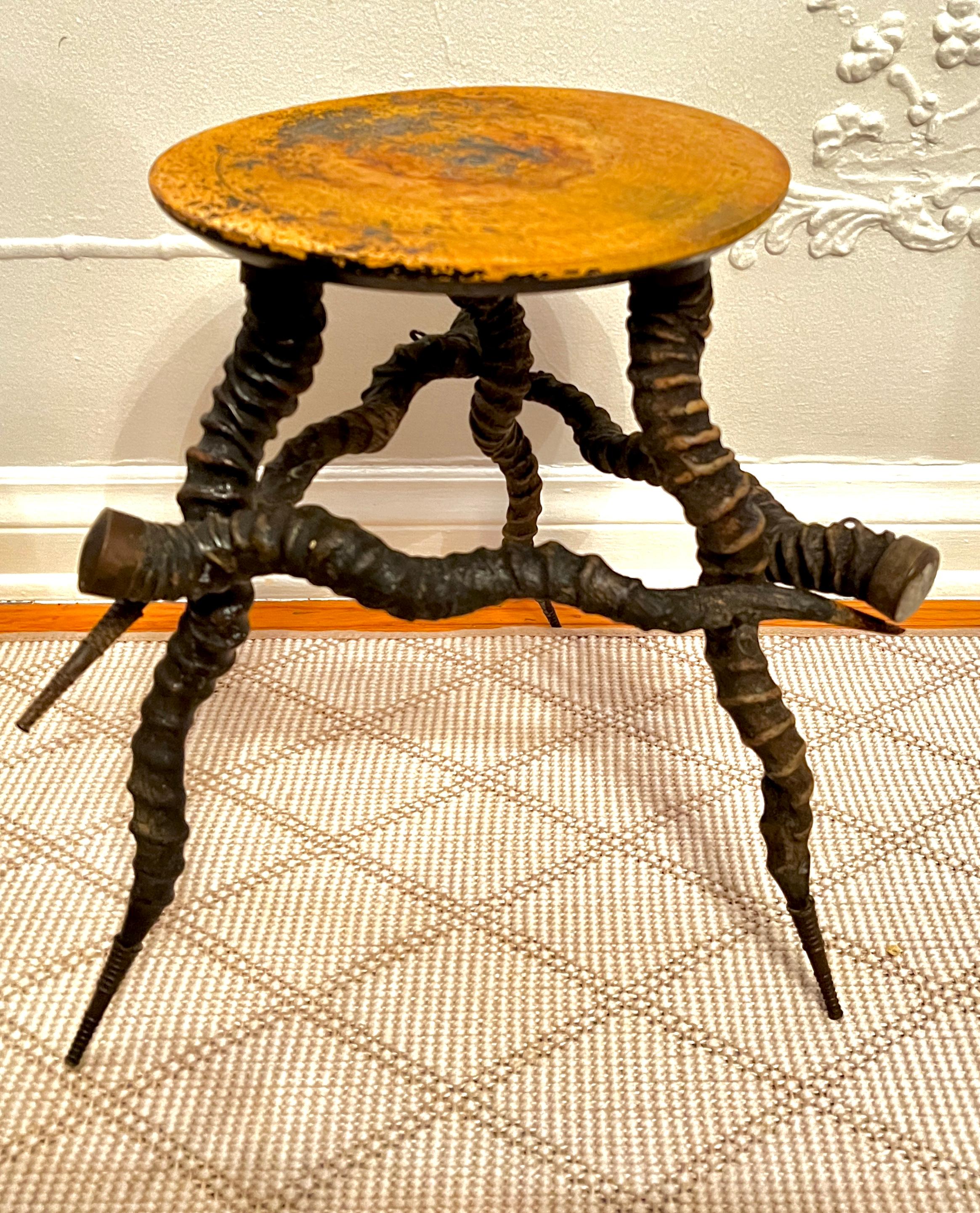 African Kudu Horn or Antler Side Table with Brass Fittings In Good Condition For Sale In Los Angeles, CA