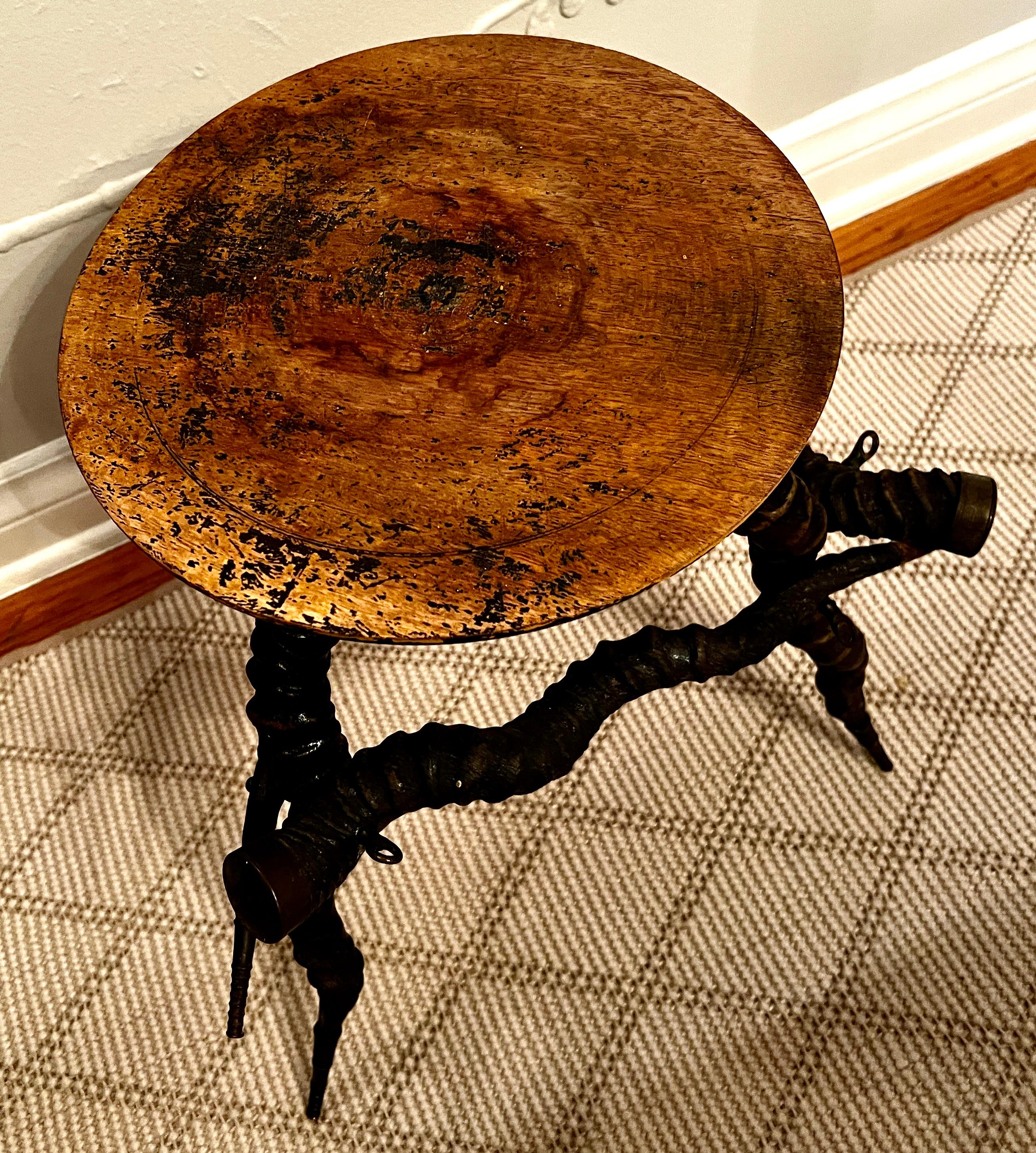 20th Century African Kudu Horn or Antler Side Table with Brass Fittings For Sale