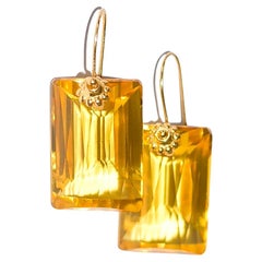 African Lemon Quartz Earrings in 18K Solid Yellow Gold