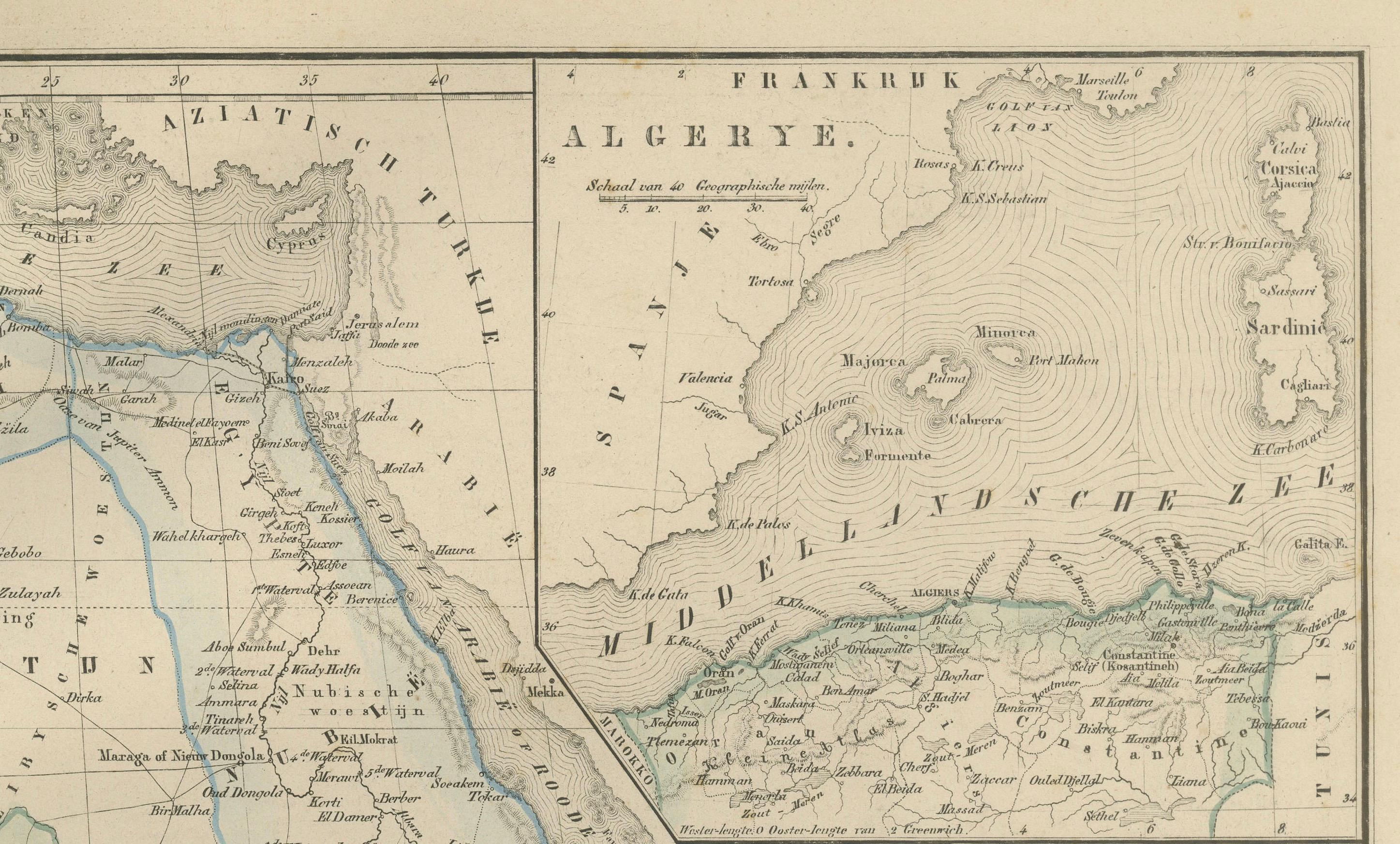 Néerlandais Carte d'Afrique avec insertions d'Egypte et d'Afrique du Sud - Nieuwe Hand-Atlas, 1876 en vente