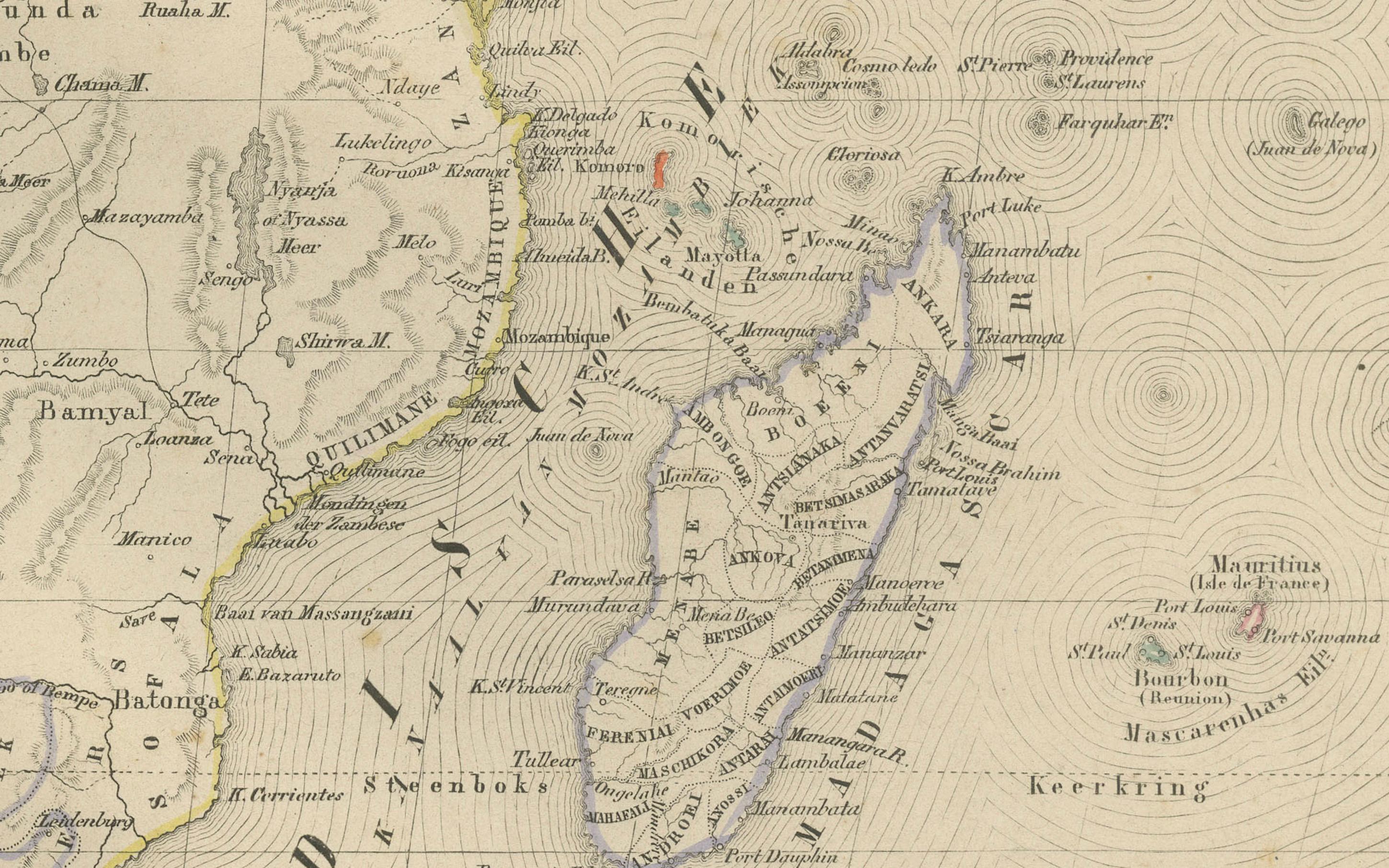 Carte d'Afrique avec insertions d'Egypte et d'Afrique du Sud - Nieuwe Hand-Atlas, 1876 Bon état - En vente à Langweer, NL