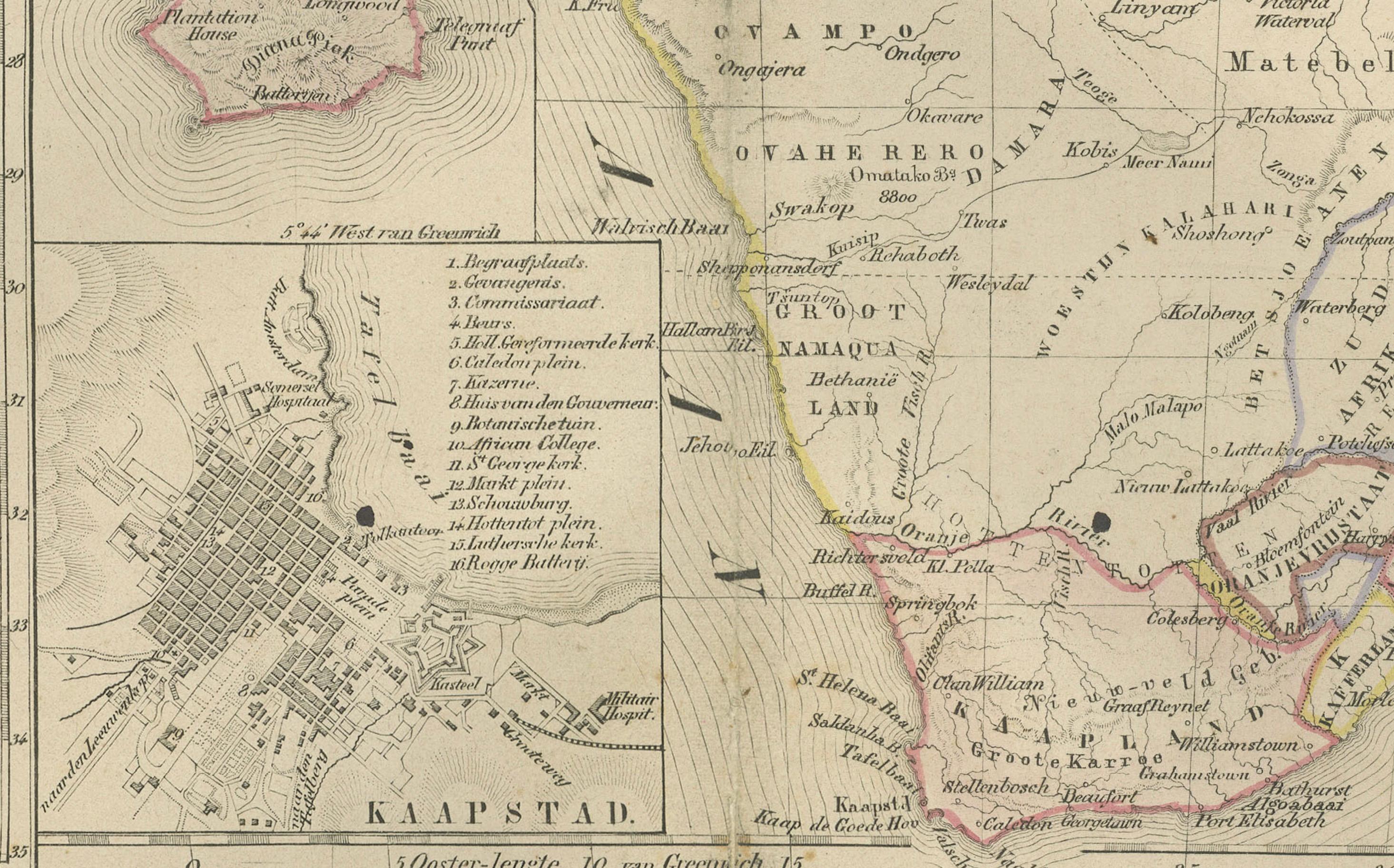 Papier Carte d'Afrique avec insertions d'Egypte et d'Afrique du Sud - Nieuwe Hand-Atlas, 1876 en vente