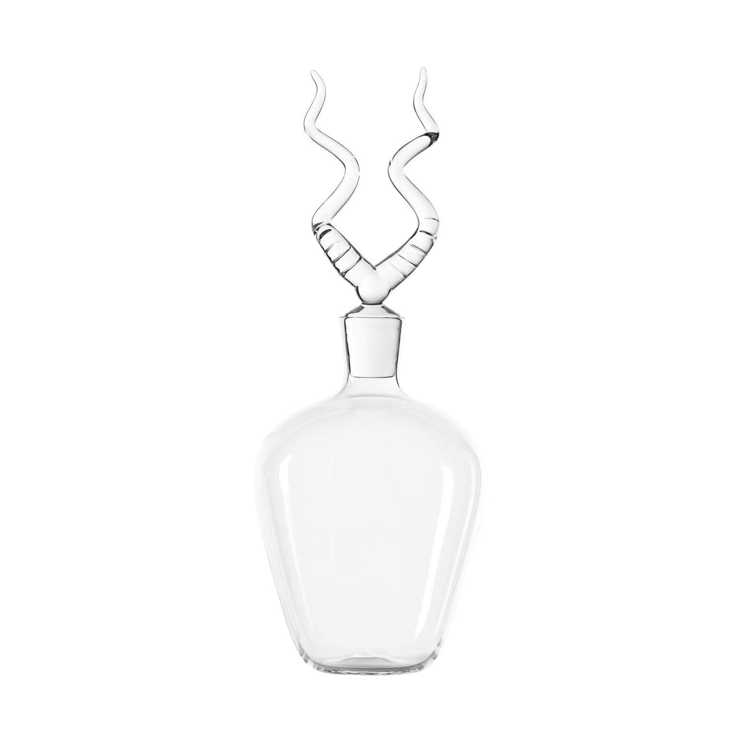 Contemporary Africa Trophy Hand Blown Glass Bottles Set Liquor Horns Animal For Sale 1