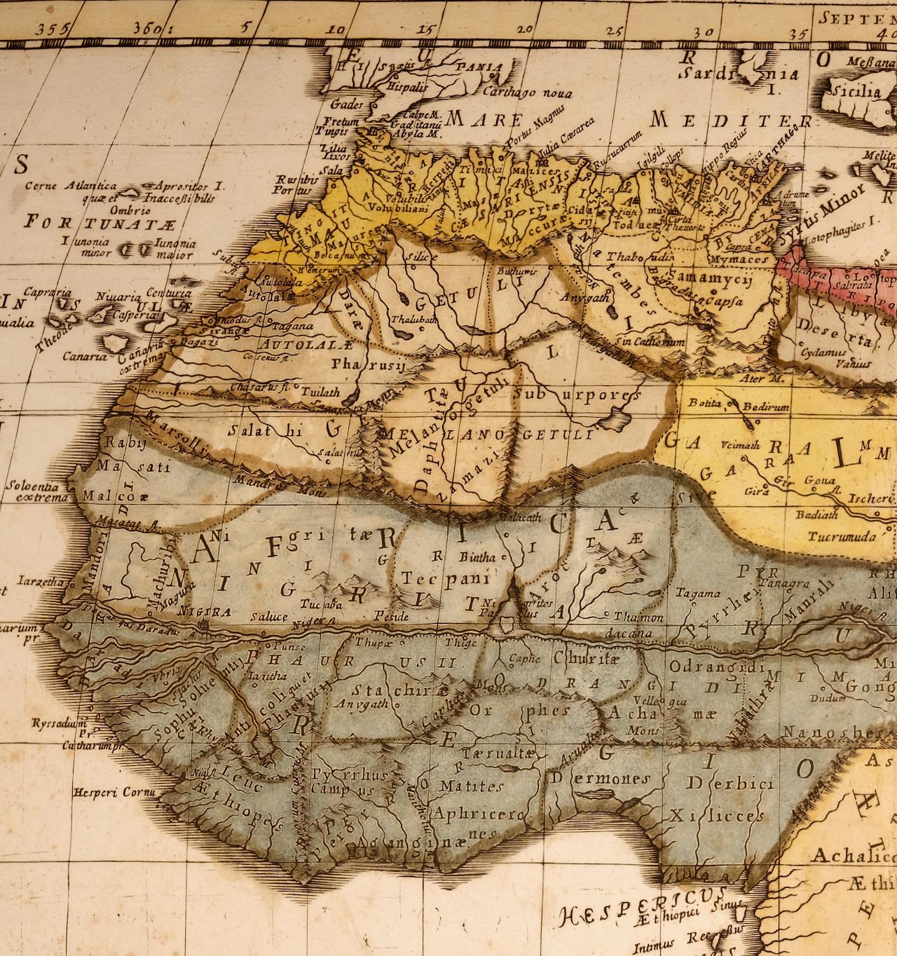 Français « African Vetus » : une carte colorée à la main du 17e siècle par Sanson en vente