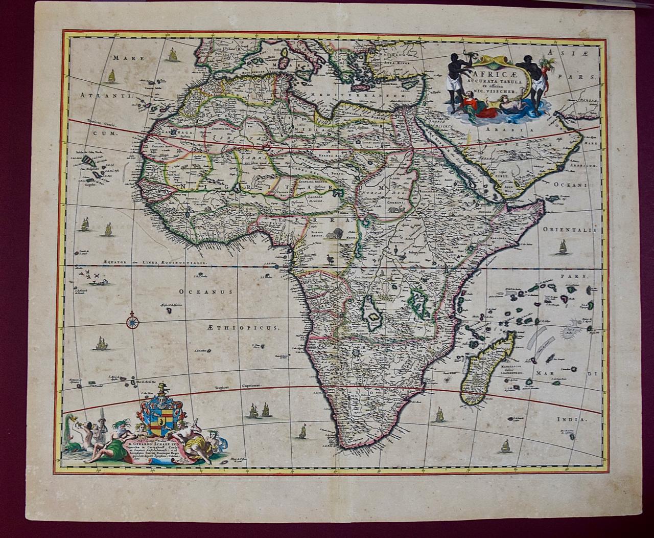 Carte de l'Afrique du XVIIIe siècle, coloriée à la main, intitulée 