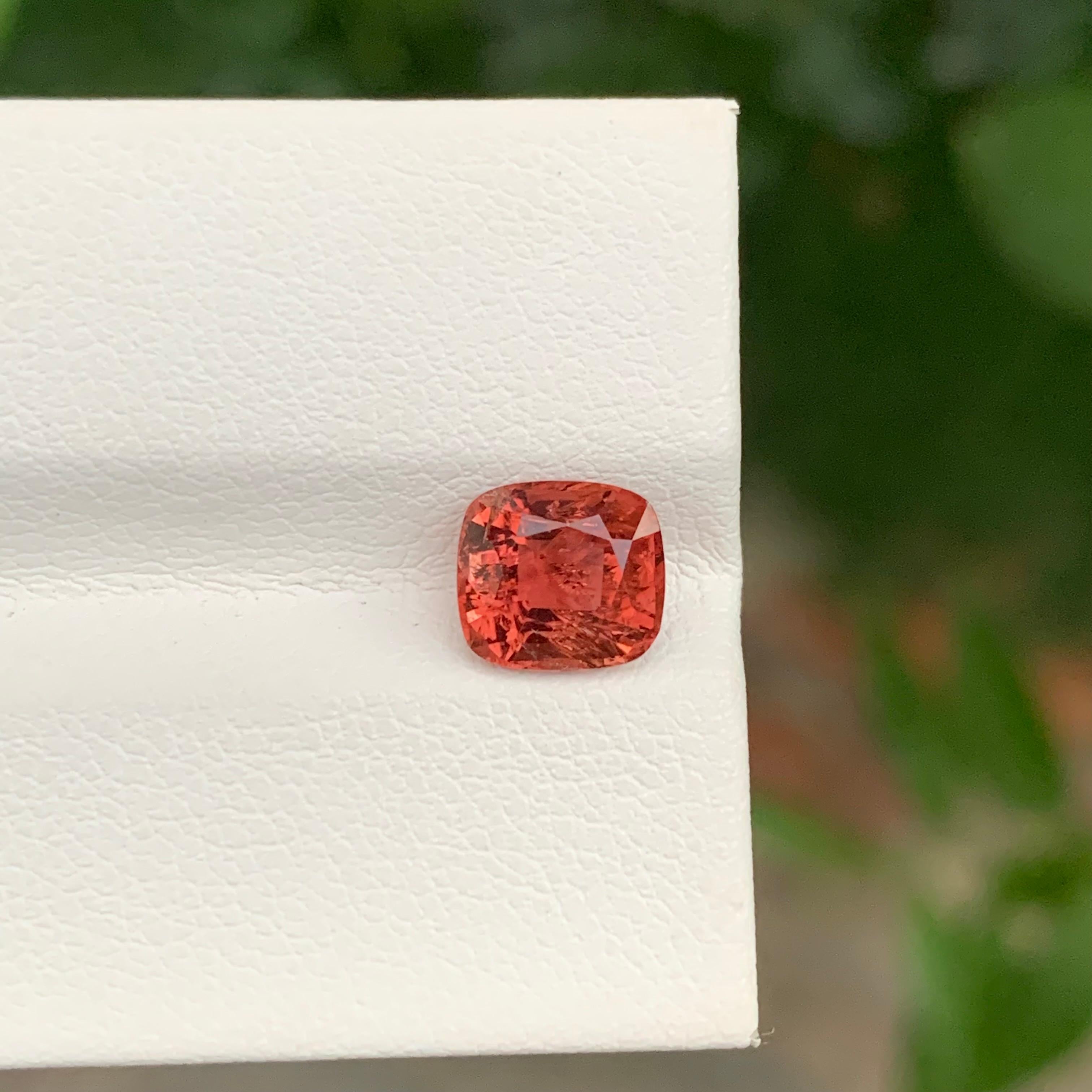 Arts and Crafts African 1.80 Carat Natural Peachy Red Loose Tourmaline Cushion Shape Gemstone For Sale