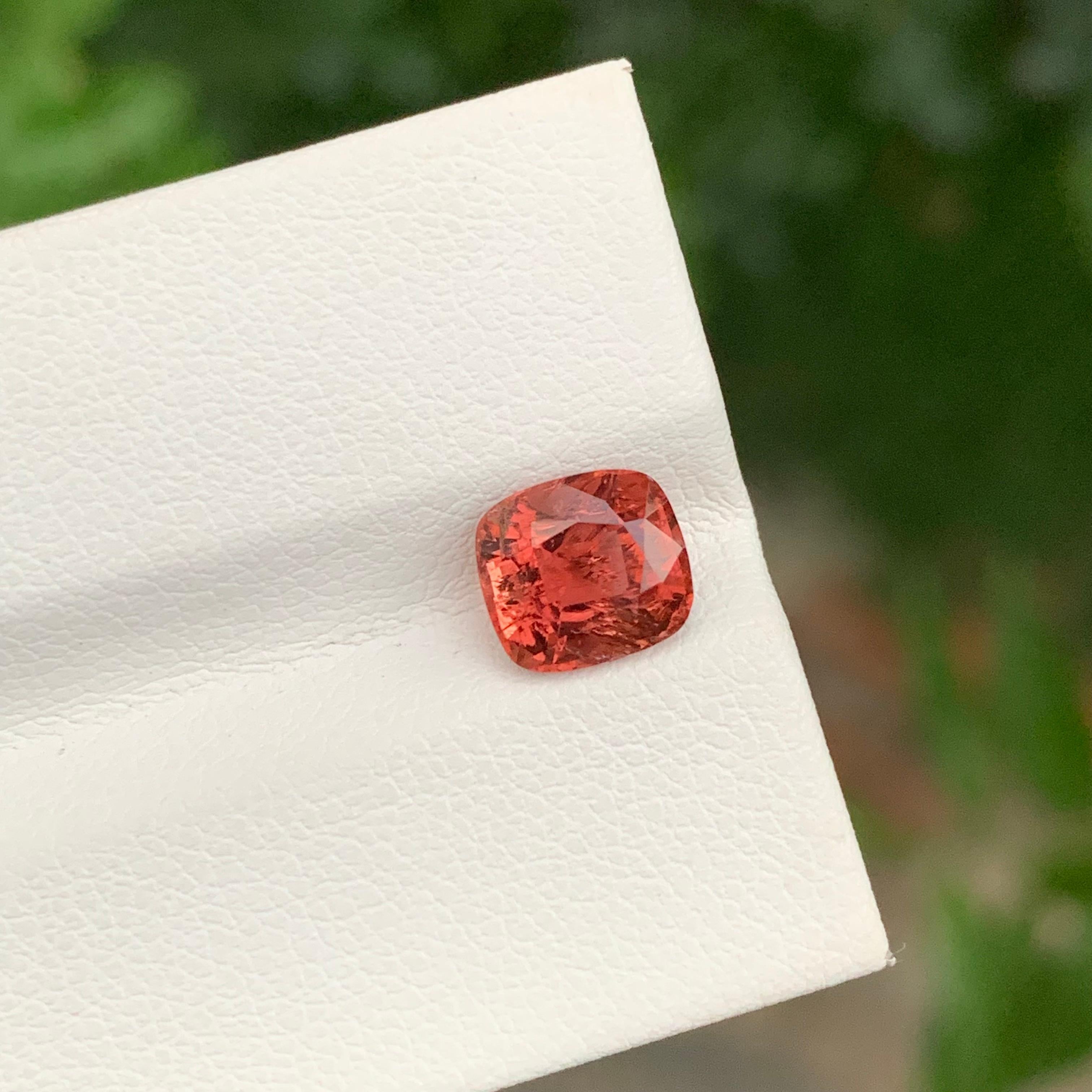 Cushion Cut African 1.80 Carat Natural Peachy Red Loose Tourmaline Cushion Shape Gemstone For Sale