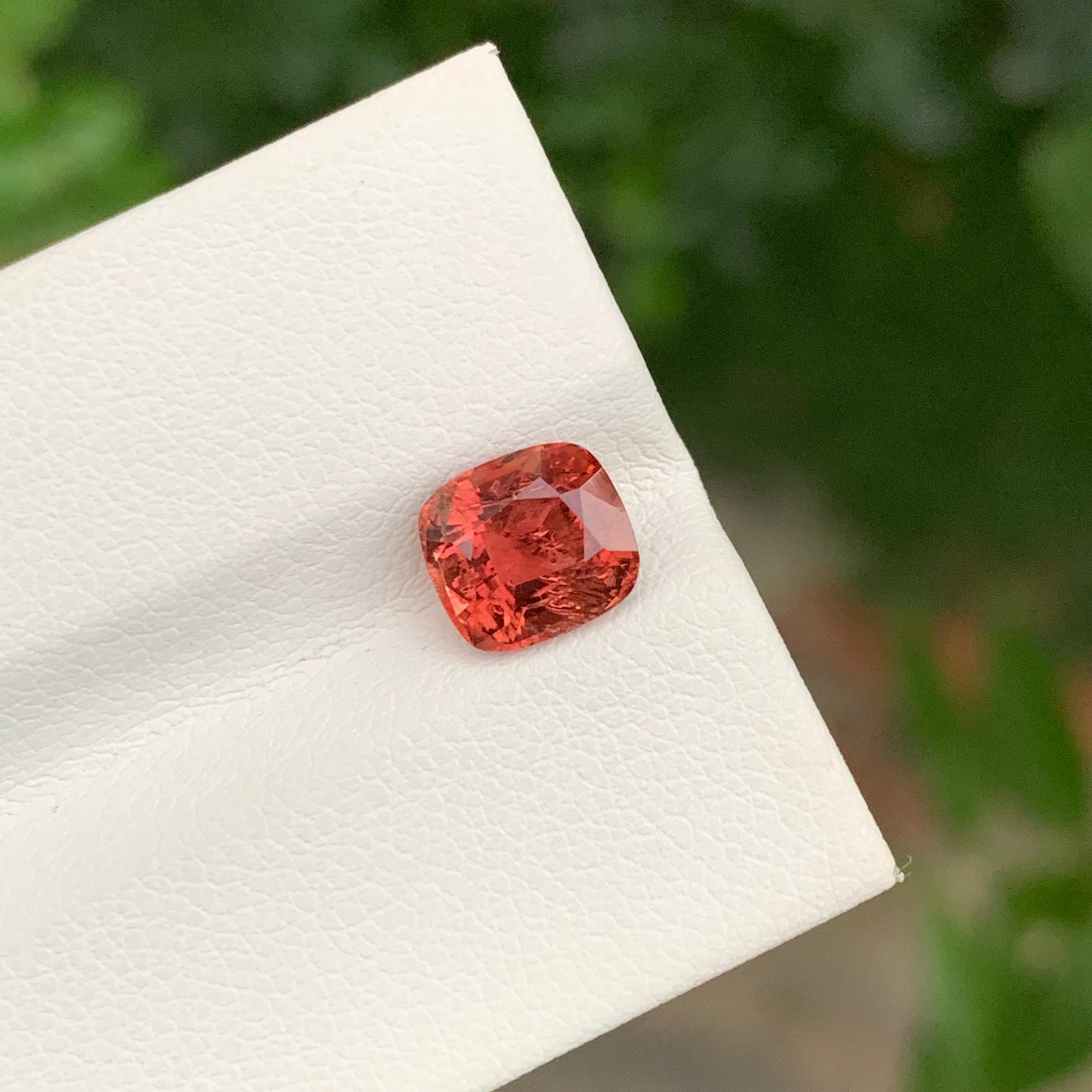 Women's or Men's African 1.80 Carat Natural Peachy Red Loose Tourmaline Cushion Shape Gemstone For Sale