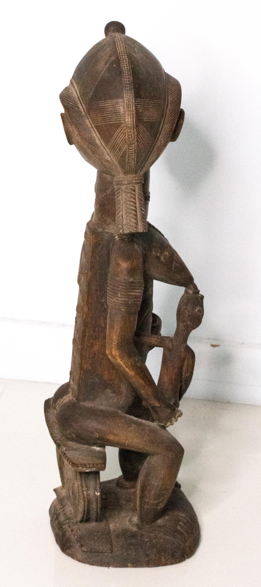 Ivorian African 1930 Cote D'Ivoire Baoule Tribal Maternity With Child Carved In Wood