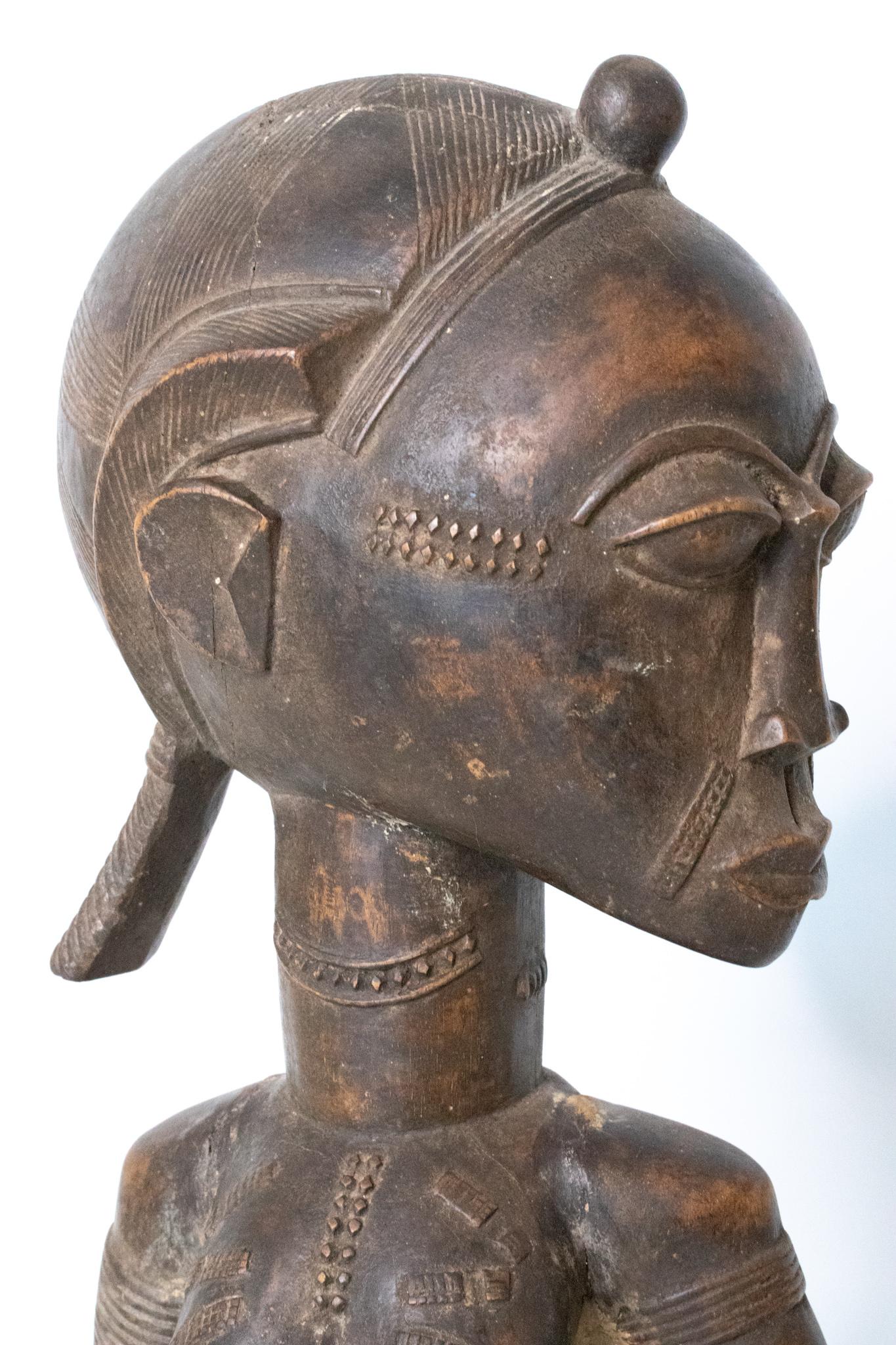 Mid-20th Century African 1930 Cote D'Ivoire Baoule Tribal Maternity With Child Carved In Wood