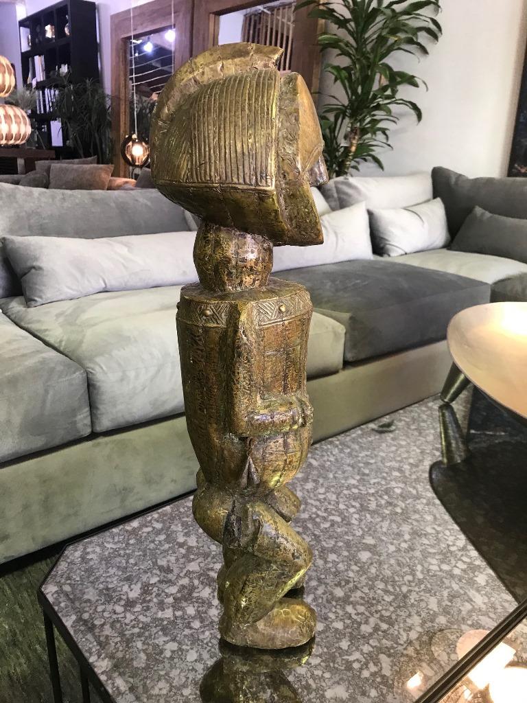 20th Century African Ambete Mbete Tribe Brass Wood Carved Standing Reliquary Figure