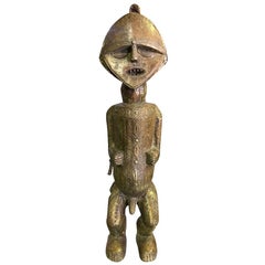 African Ambete Mbete Tribe Brass Wood Carved Standing Reliquary Figure