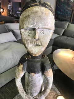 African Ambete 'Mbete' Tribe Wood Carved Standing Reliquary Figure On Stand