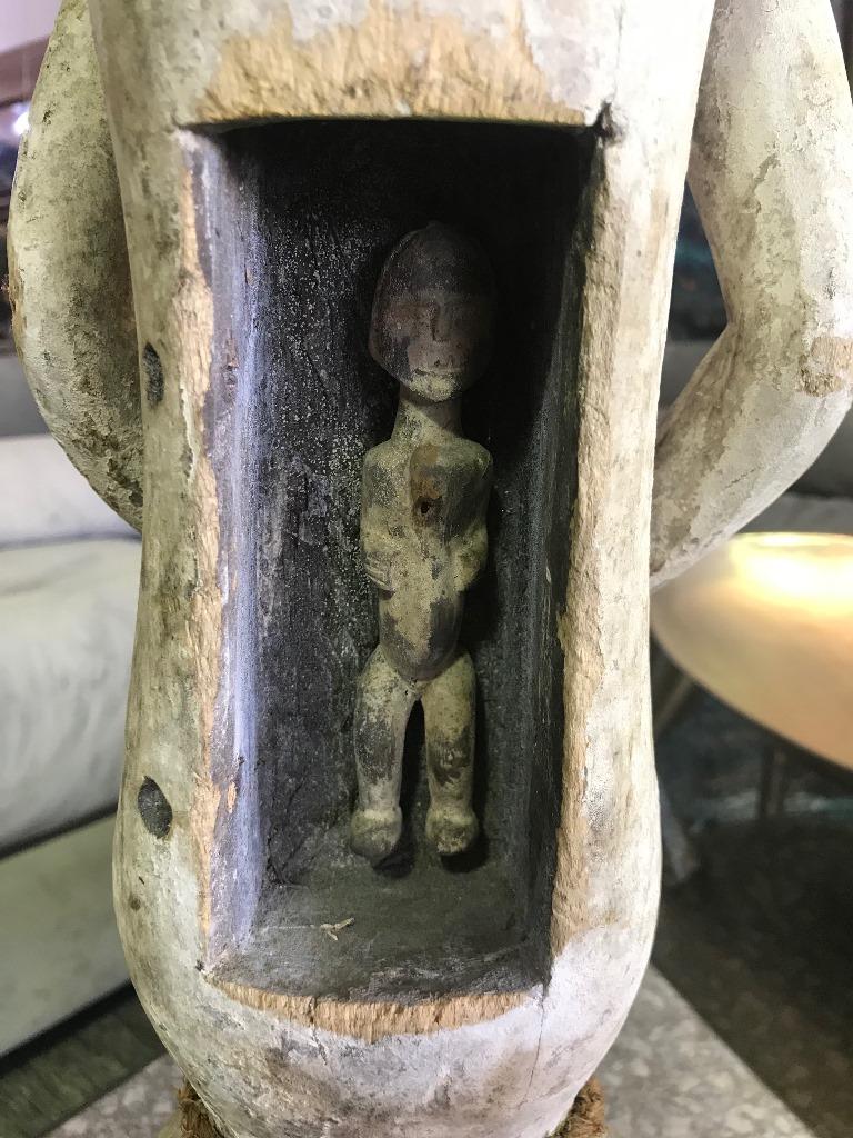 20th Century African Ambete 'Mbete' Tribe Wood Carved Standing Reliquary Figure On Stand