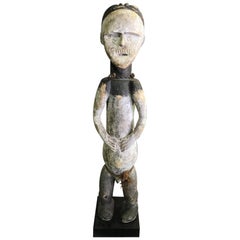 Vintage African Ambete 'Mbete' Tribe Wood Carved Standing Reliquary Figure On Stand