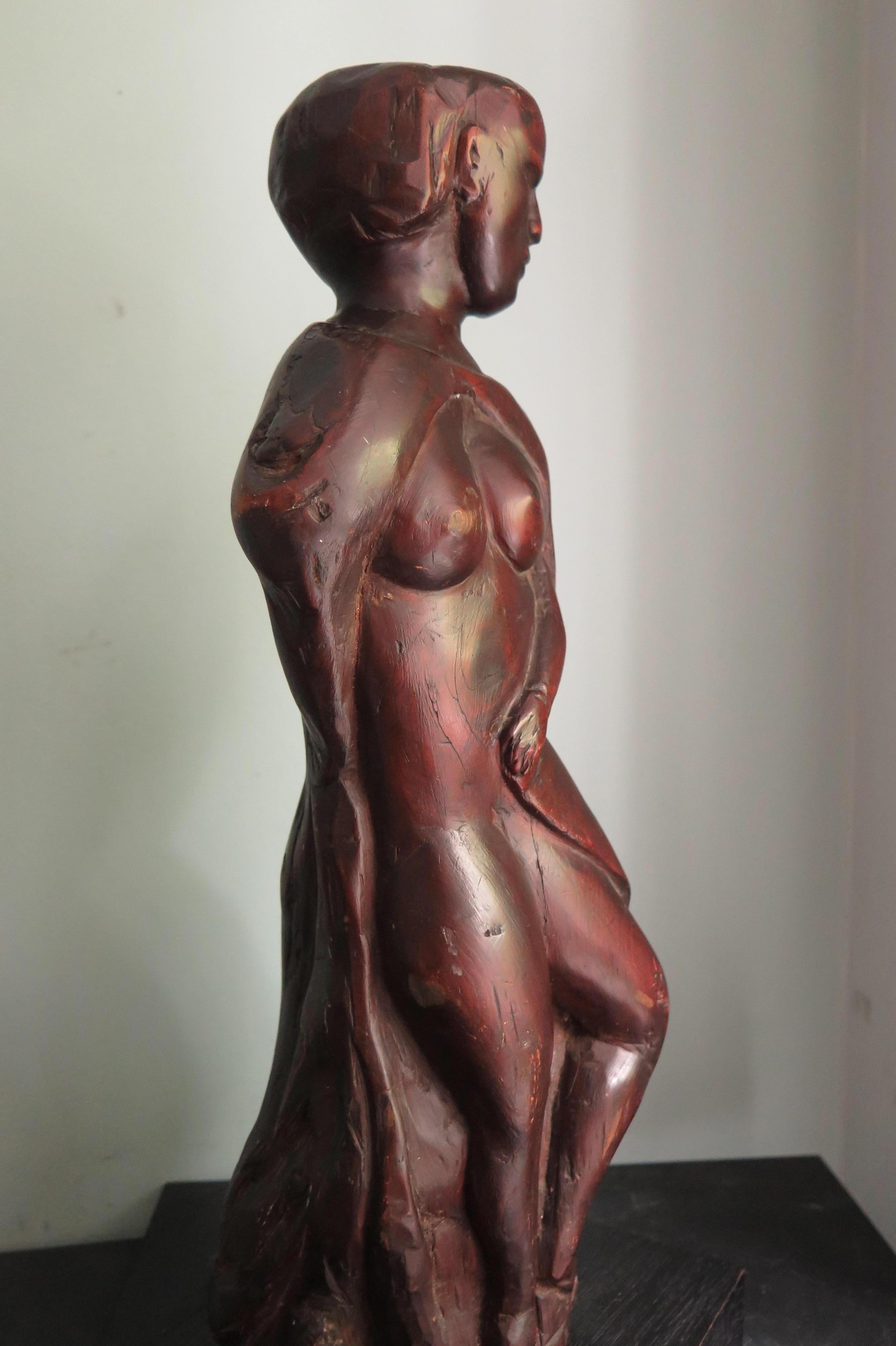 Wood African American Draped Nude Folk Sculpture For Sale