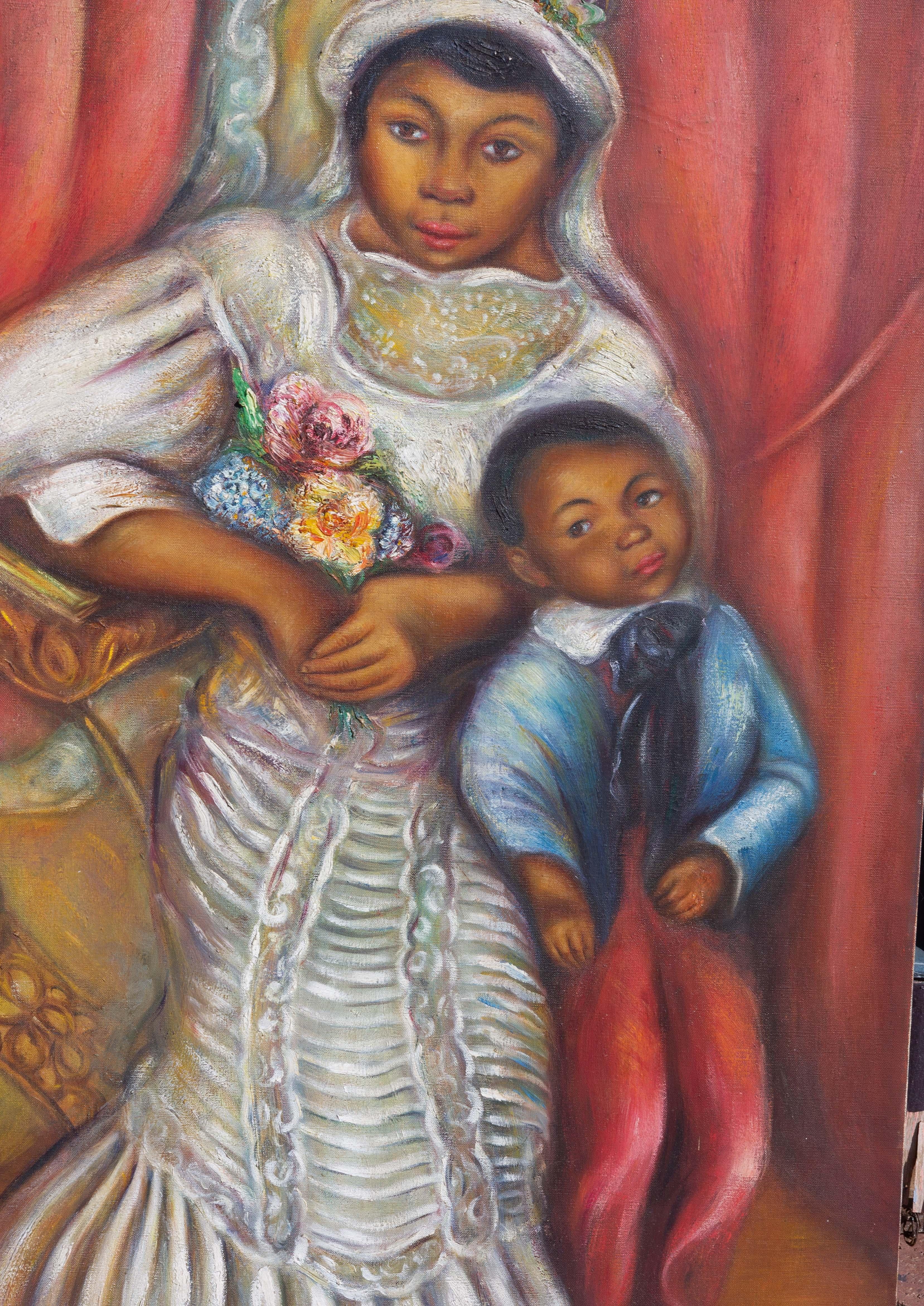 Hand-Painted African American Mother and Child by Peggy Dodds Circa 1940's For Sale