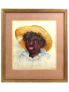 Retrato de escuela afroamericana Pintura al pastel Firmada