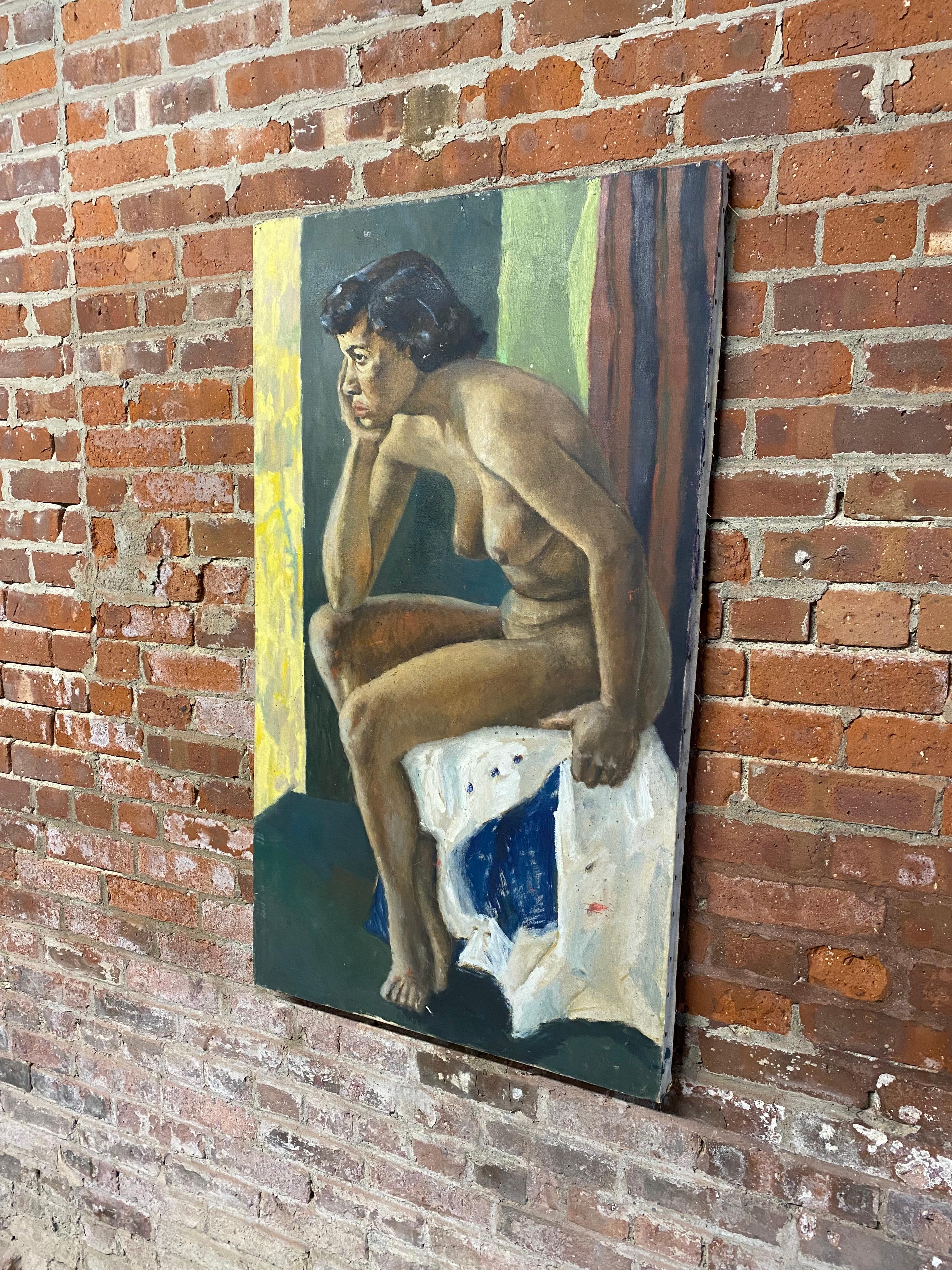 African-American Woman Life Study Painting by Leonard Buzz Wallace In Good Condition For Sale In Garnerville, NY