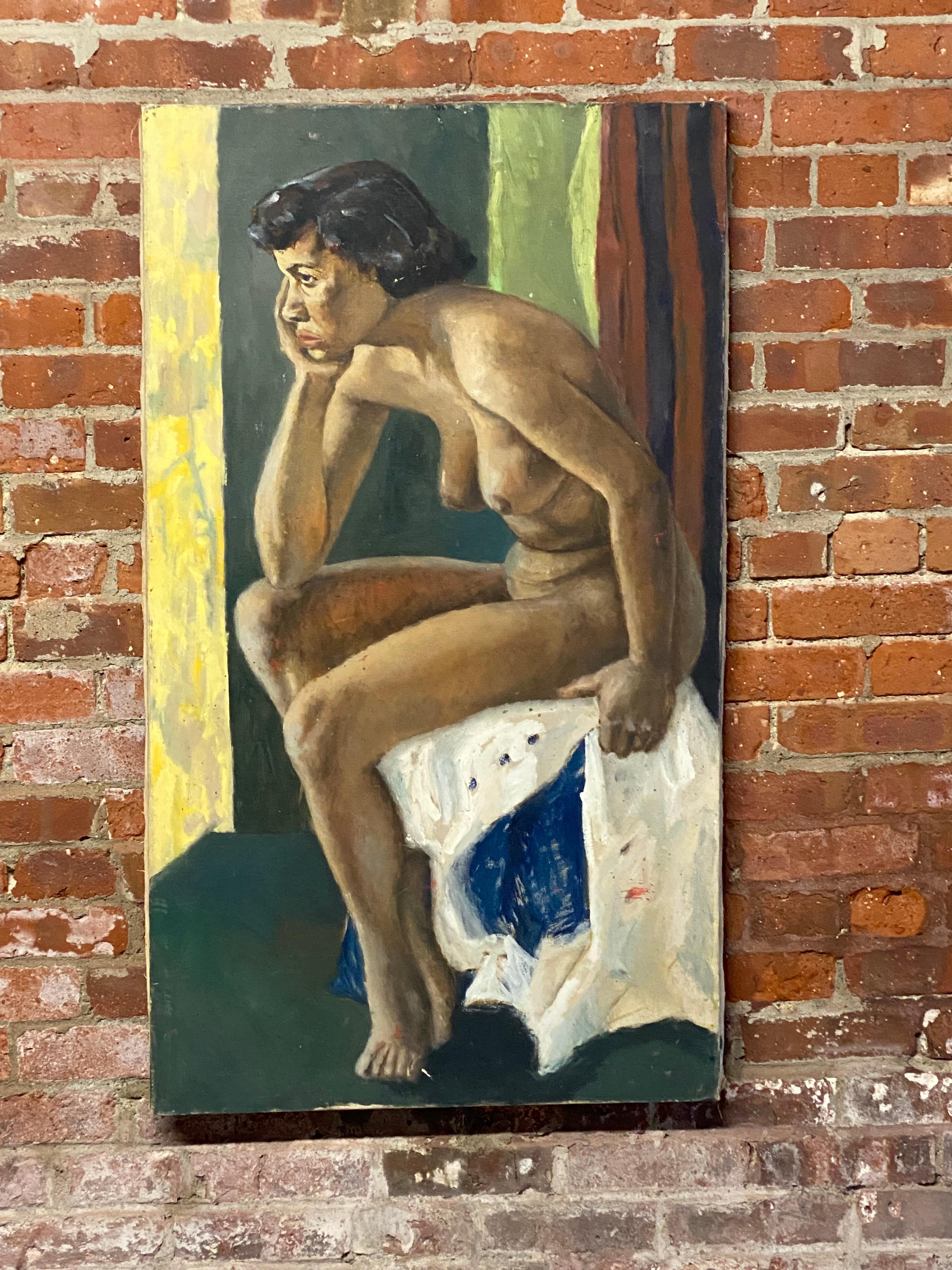 Mid-20th Century African-American Woman Life Study Painting by Leonard Buzz Wallace For Sale