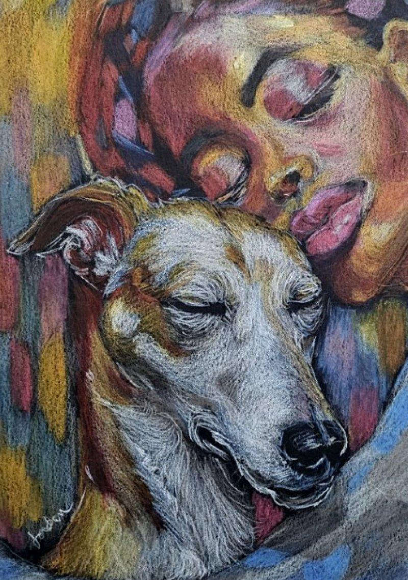 ARTE: Acuarela original firmada Mujer afroamericana con galgo
*****AVISO: NUESTRA TIENDA 1ST DIBS CIERRA A FINALES DE MAYO*****
Se trata de un hermoso y colorido dibujo a lápiz acuarelable sobre papel de algodón grueso libre de ácido. Mide unas 14 x