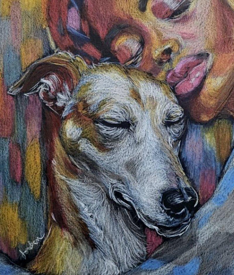 ARTE: Acuarela original firmada Mujer afroamericana con galgo Otro en venta