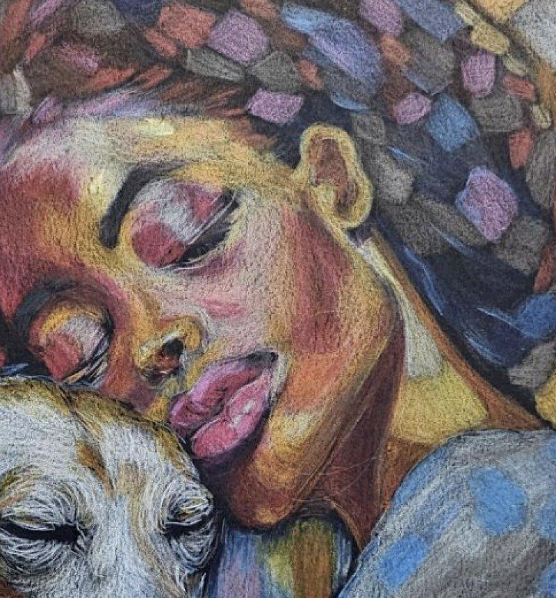 ARTE: Acuarela original firmada Mujer afroamericana con galgo Estadounidense en venta