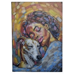 ARTE: Acquerello originale firmato Donna afroamericana con levriero