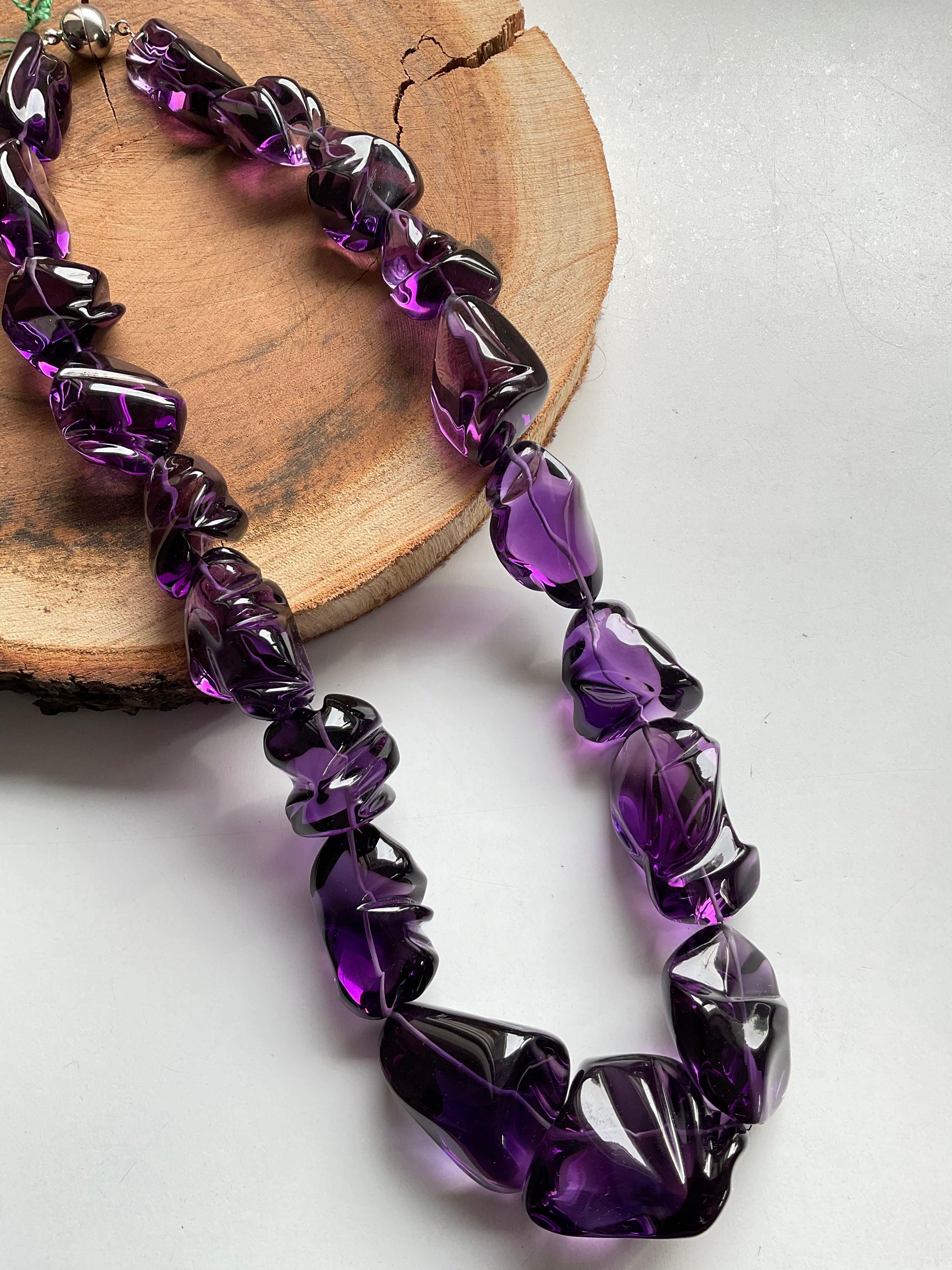 Tumbled African Amethyst Quartz Beaded high Jewelry Necklace Gem Quality For Sale