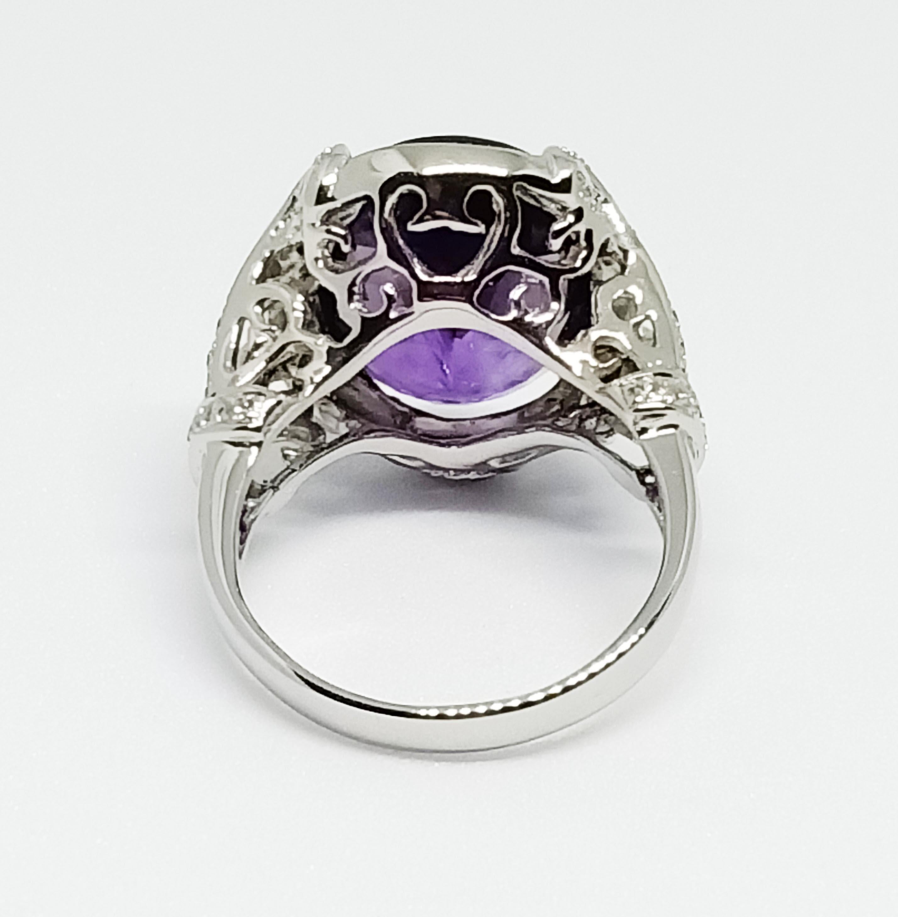 Women's African Amethyst ring (8.56 cts) white zircon , silver in 18WG plated For Sale