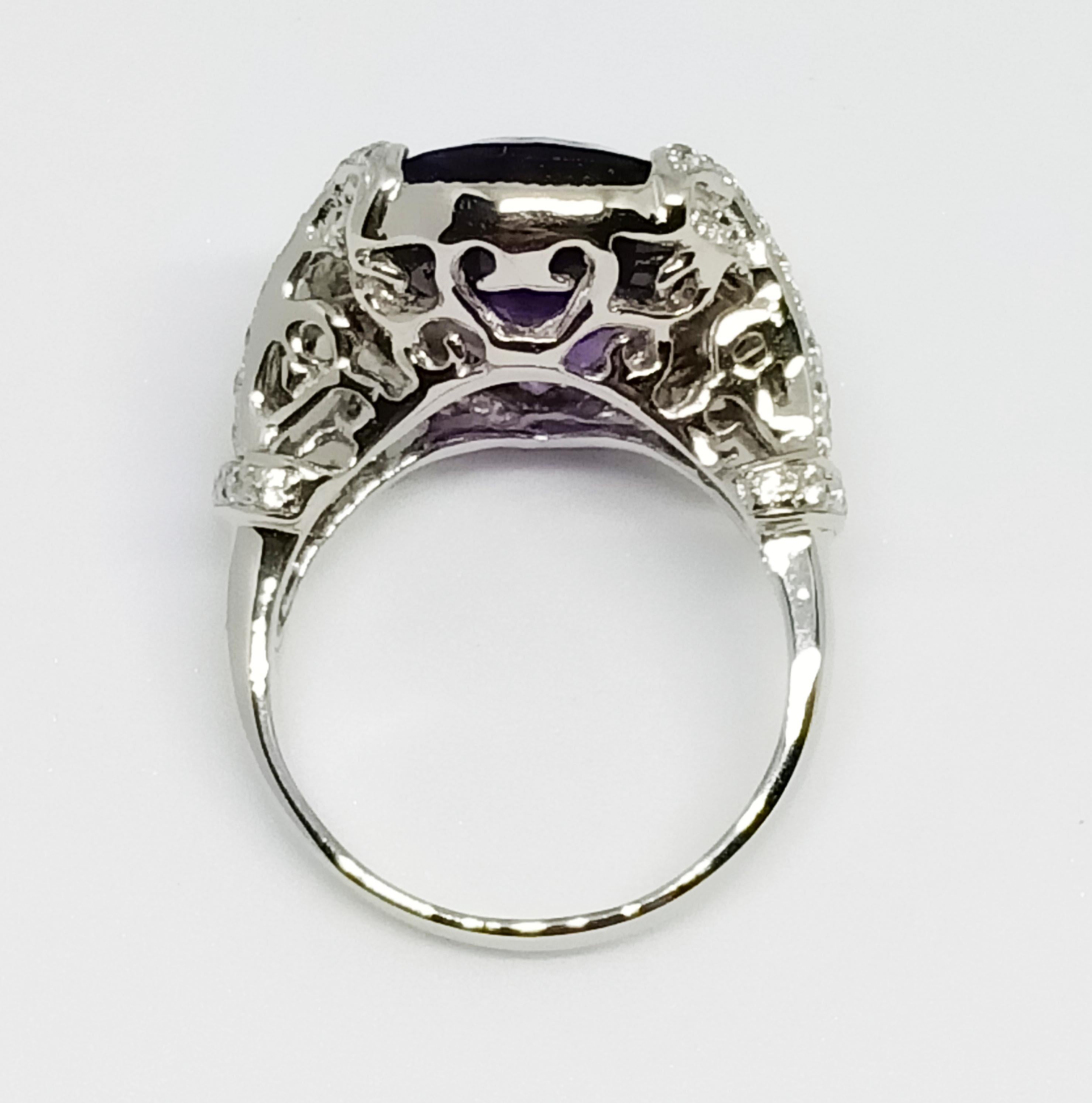 African Amethyst ring (8.56 cts) white zircon , silver in 18WG plated For Sale 1