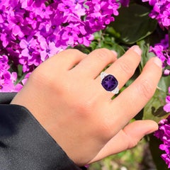 African Amethyst Ring With Diamonds 5.87 Carats Sterling Silver