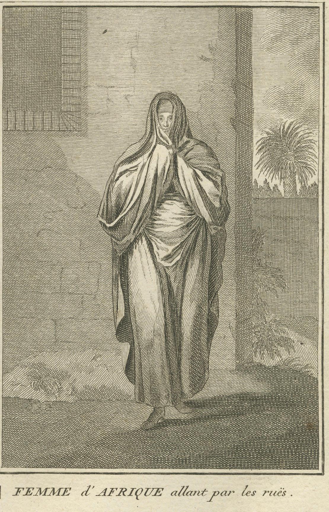 Gravé Femmes africaines et mauresques en tenue traditionnelle - Rare gravure en costume de 1734 en vente
