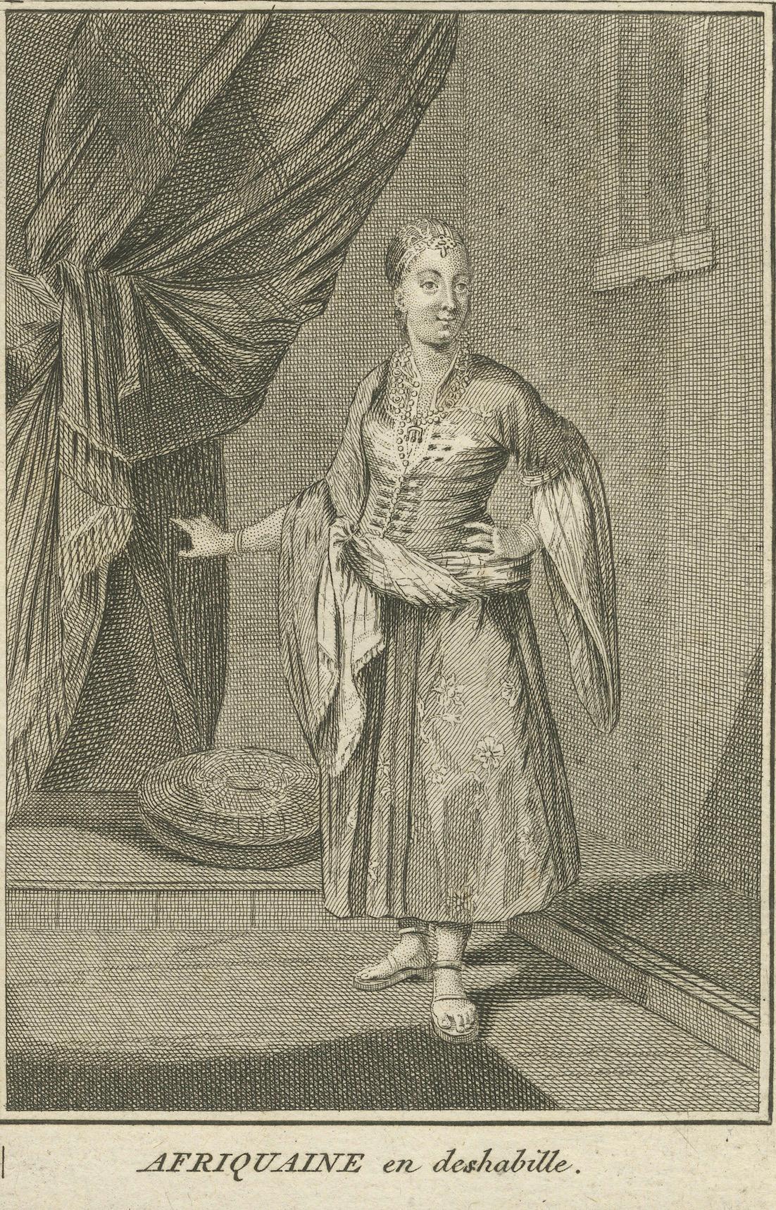 Milieu du XVIIIe siècle Femmes africaines et mauresques en tenue traditionnelle - Rare gravure en costume de 1734 en vente