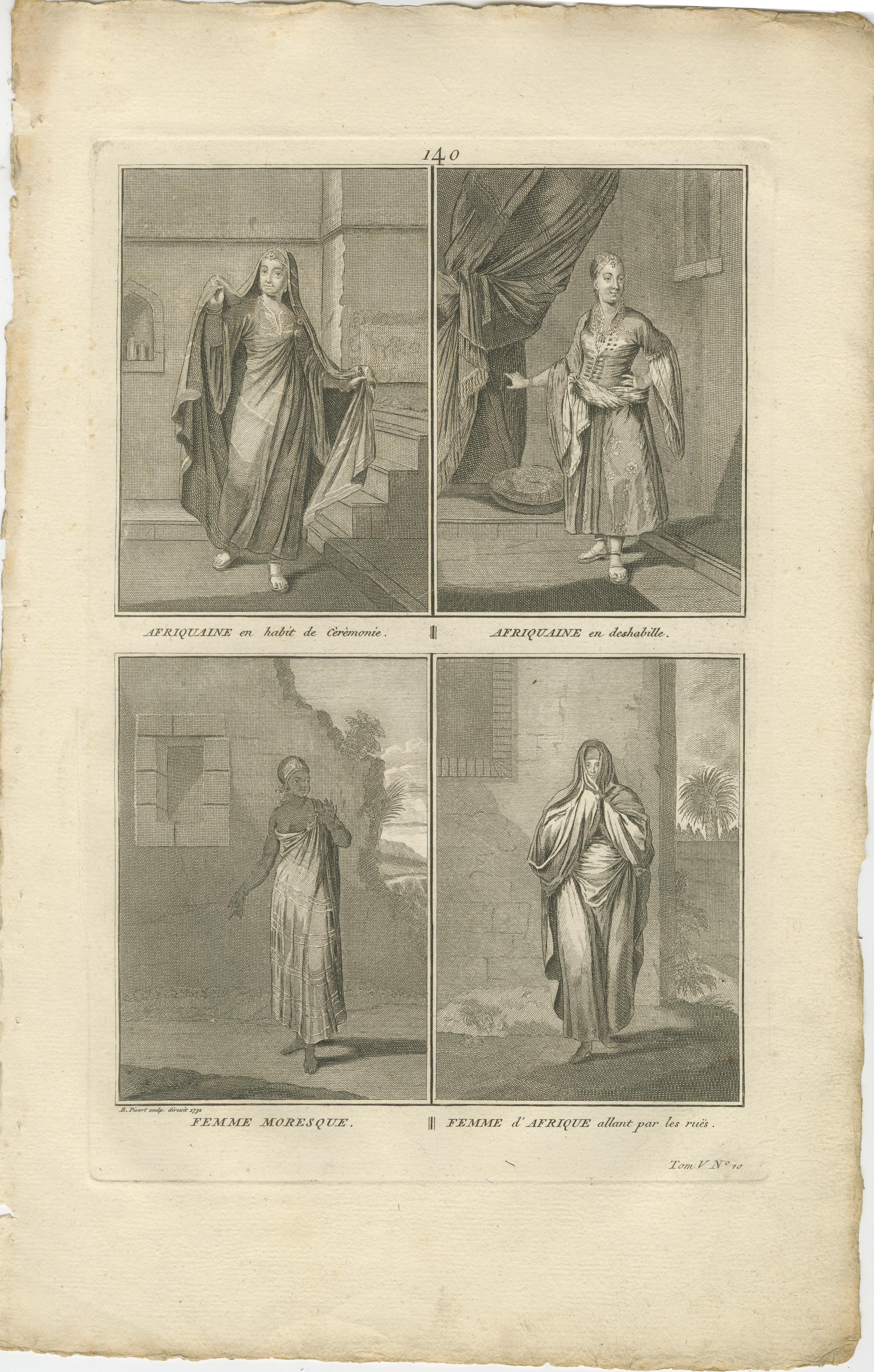 Femmes africaines et mauresques en tenue traditionnelle - Rare gravure en costume de 1734 en vente 2