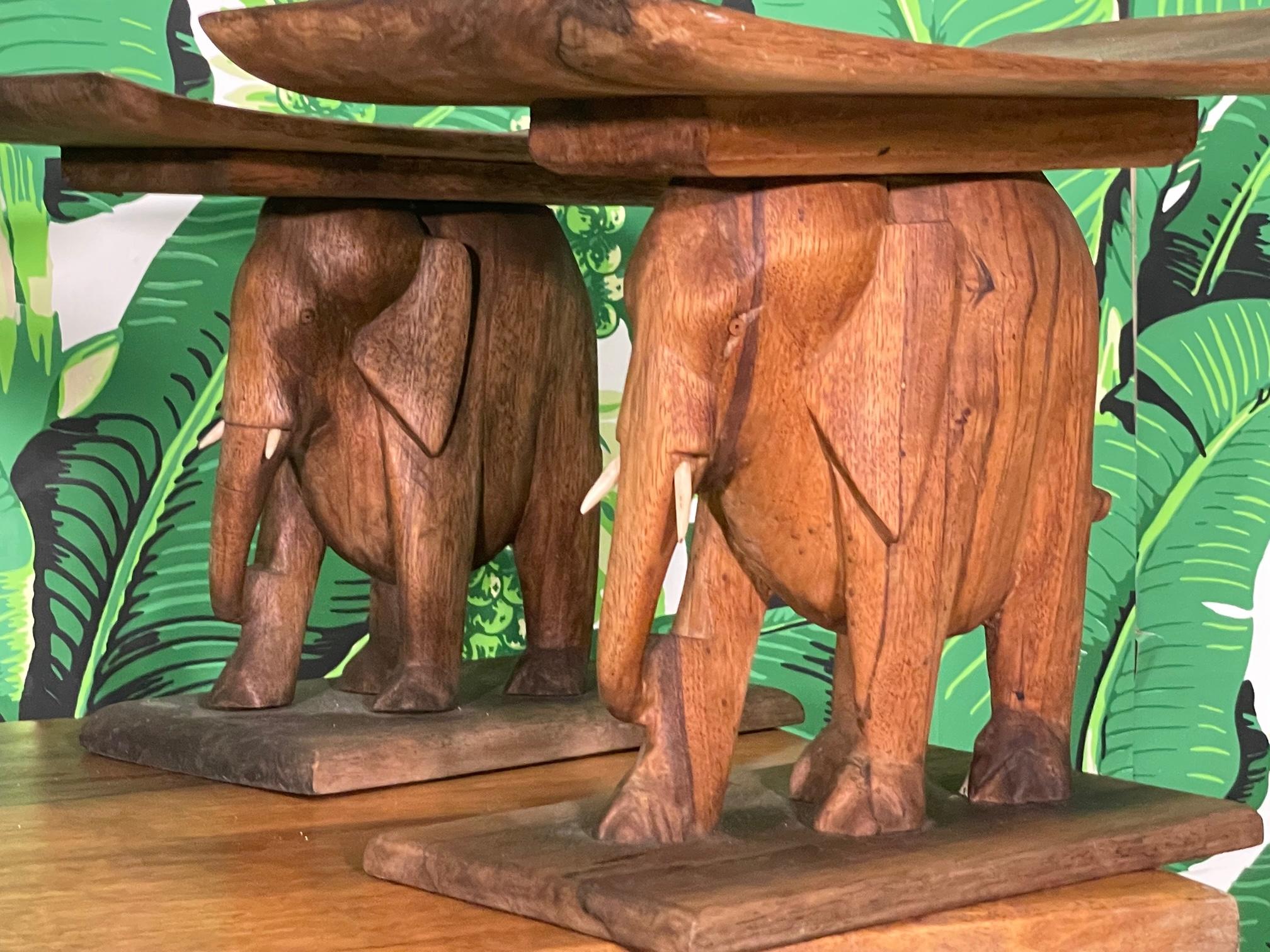 Wood African Art Deco Ashanti Style Elephant Table and Stools