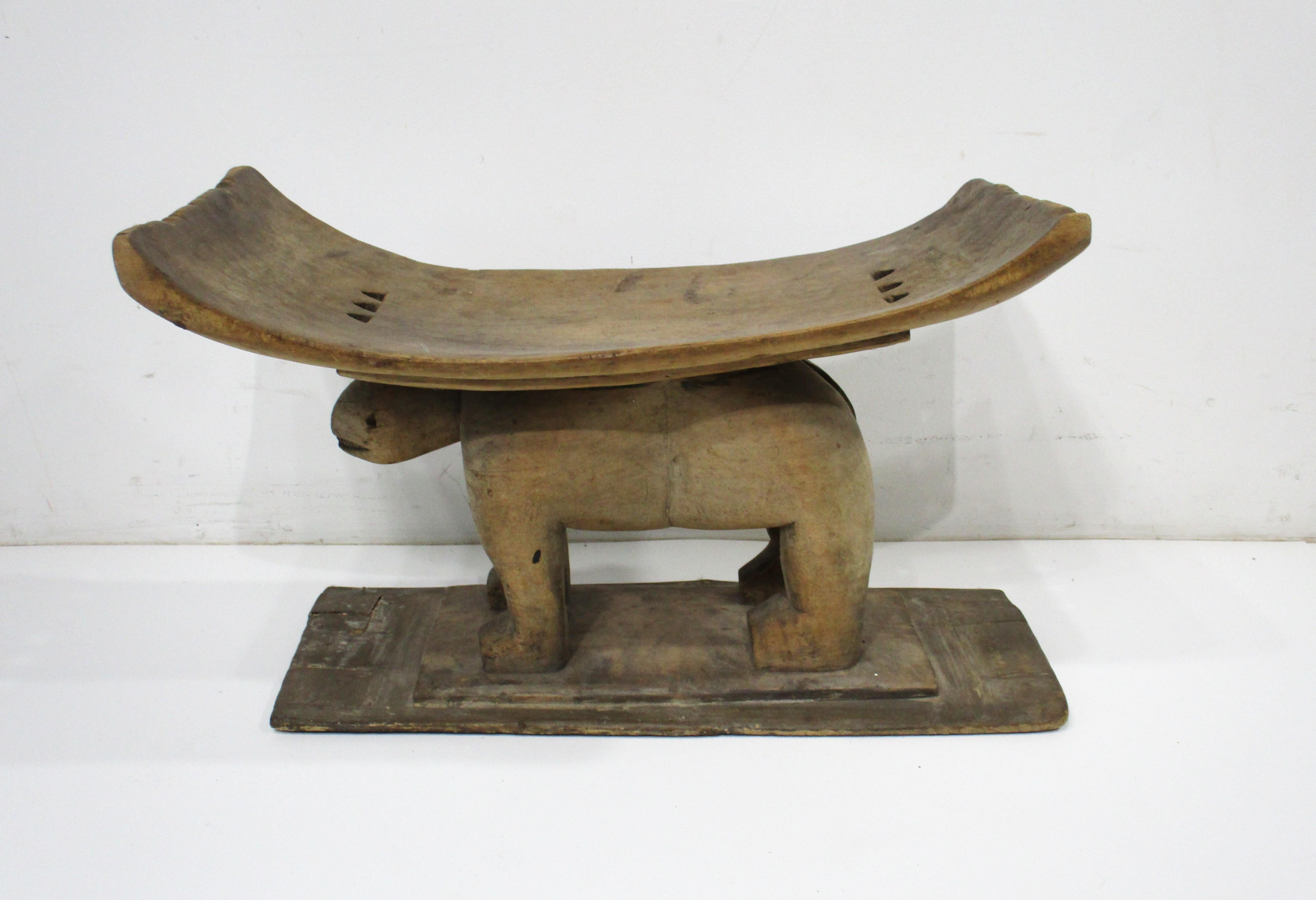 African Ashanti Styled Wood Carved Animal Stool / Ottoman Ghana For Sale 5