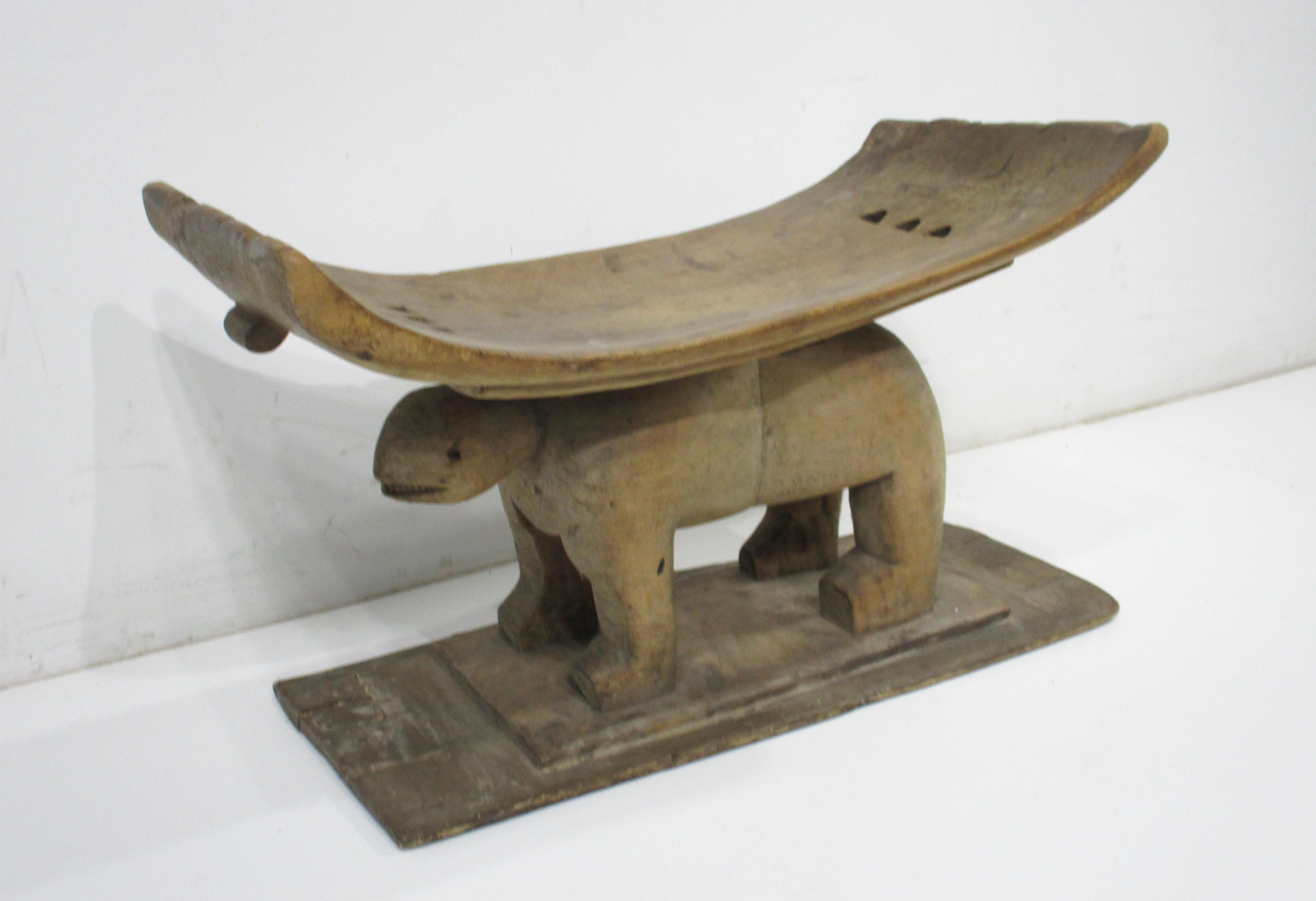 Primitive African Ashanti Styled Wood Carved Animal Stool / Ottoman Ghana For Sale